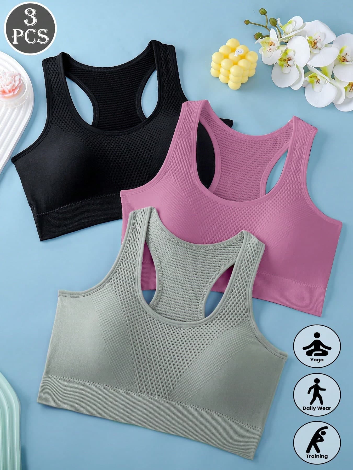 3pcs Women's Sports Bra- Yoga/Fitness/Running Sleeveless Outerwear Lingerie