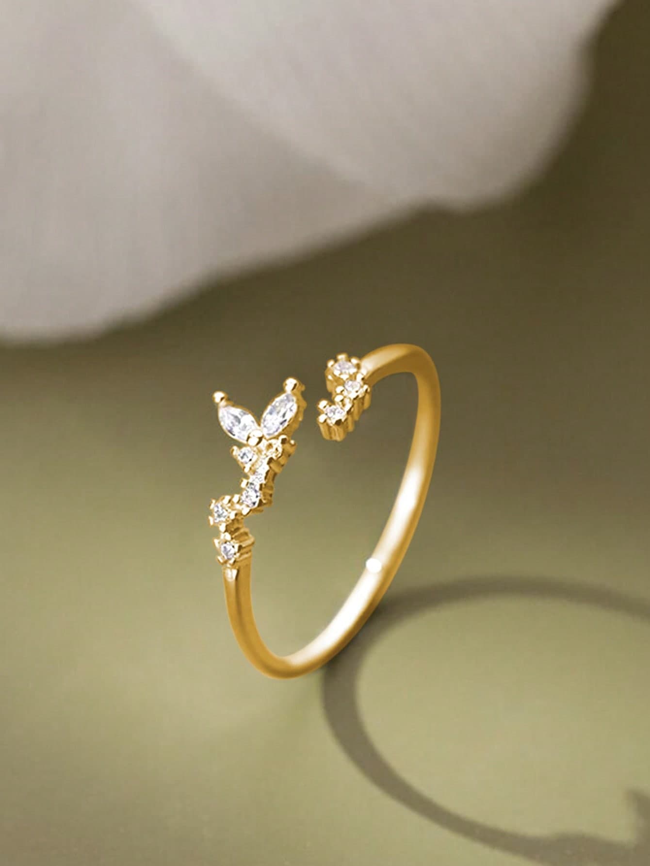 1pc Delicate Japanese Style Luxurious Butterfly Zirconia Ring, Elegant & Feminine