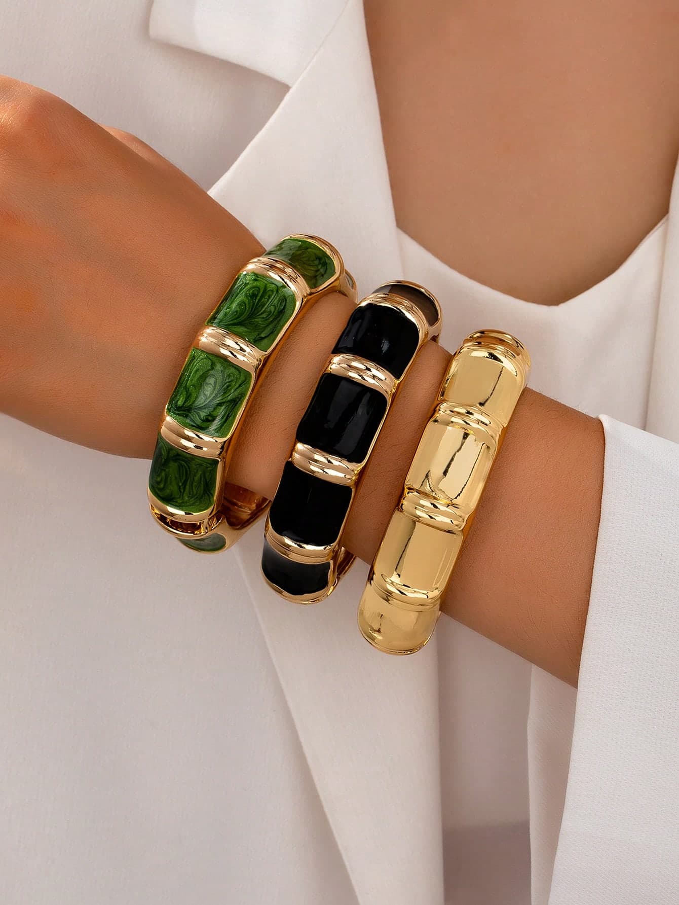 3pcs/1set Minimalist Metal Jointed Bamboo Bangle Bracelets, Fashionable European And American Style Suitable For Women's Daily Wear