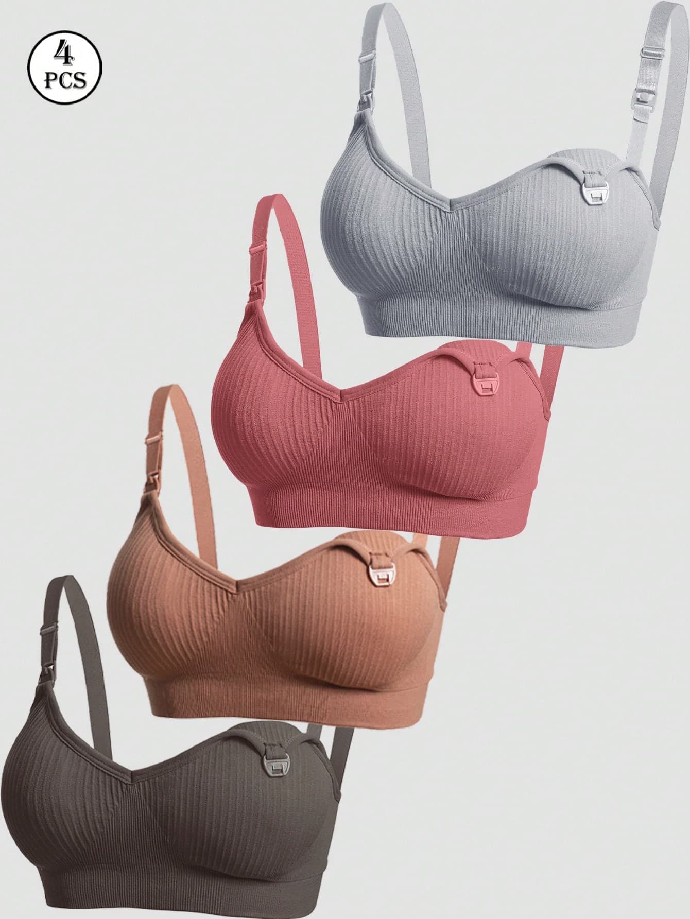 4pcs/Set Maternity & Nursing Lace Clip Down Front Bras For Breastfeeding, Soft & Comfort