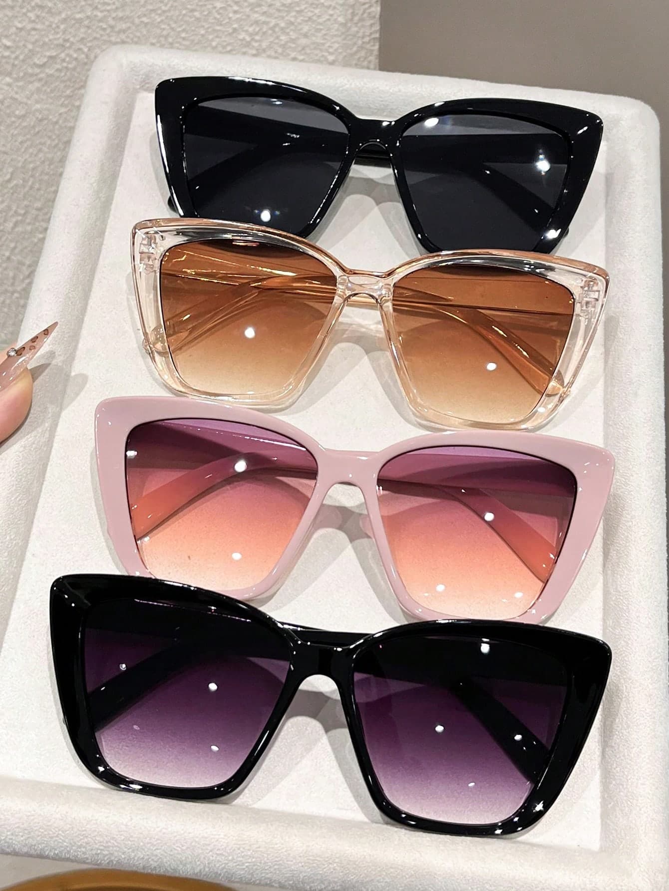4pcs Oversized Cat Eye Y2K Multi-Color Glasses Set, Classic Plastic Frame, For Women's Street Photography, Travel, Fashion Accessories