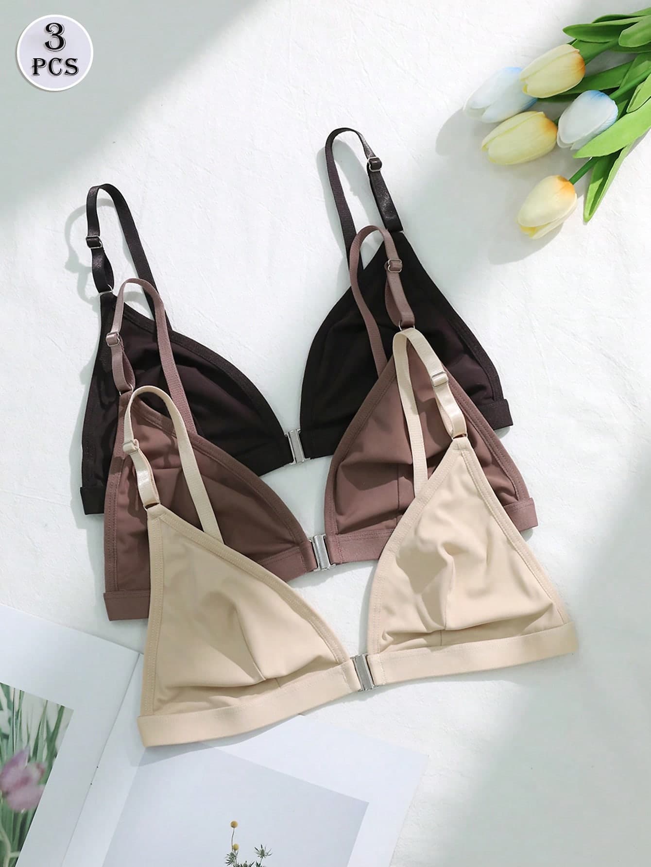 3pcs/Set Women Front Closure Wireless Bras