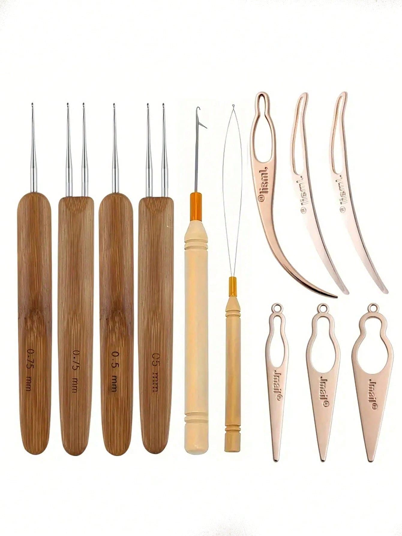 1 Set Dreadlock Tool Kit, 12pcs Dreadlock Crochet Hook Set, Wooden Single & Double-Ended Weaving Crochet Hooks, Hair Accessories
