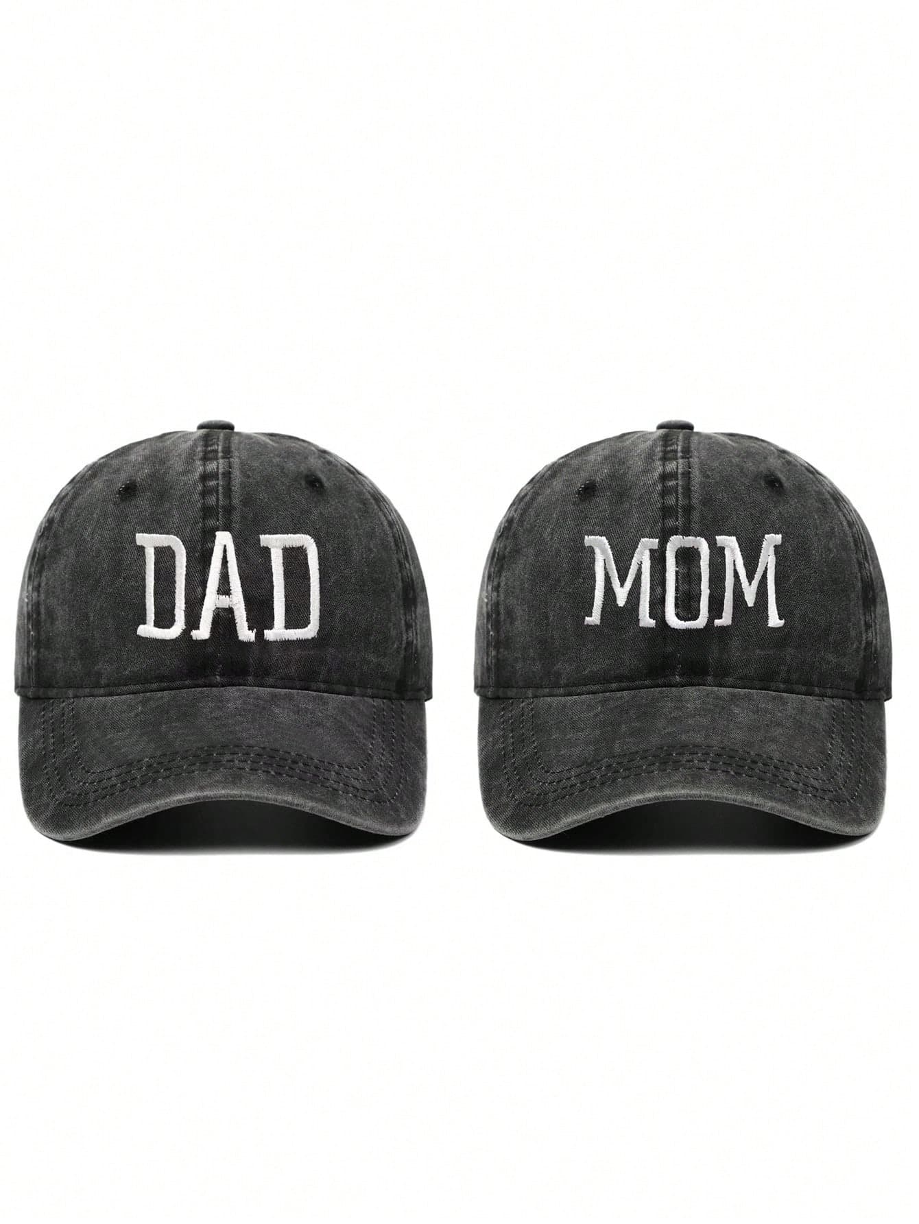 2pcs "DAD MOM" Embroidered Adjustable Baseball S - Vintage Washed Style, Neutral Sun For Outdoor Activities, Fashion Accessory, Holiday Gift