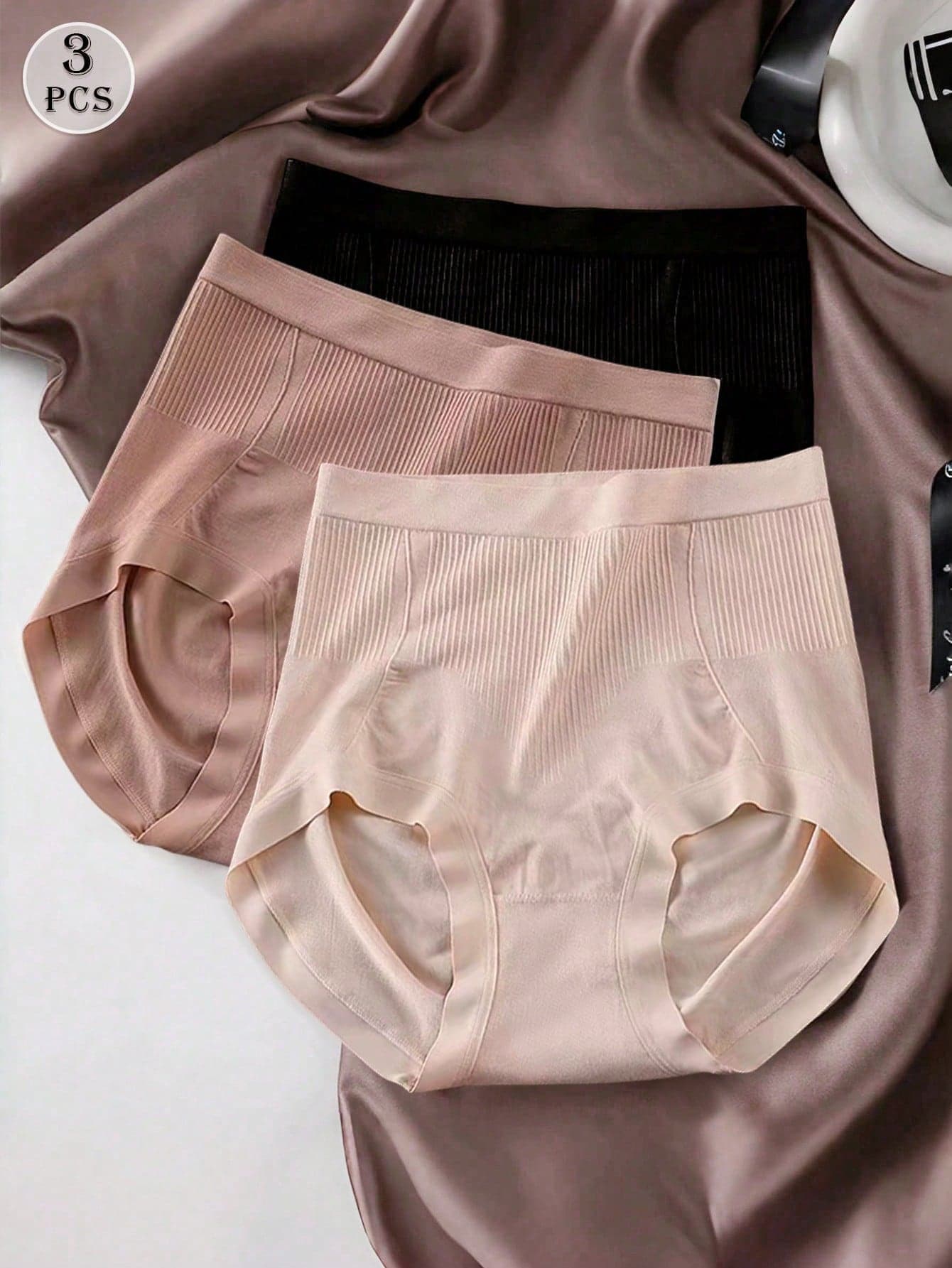 3pcs Women Seamless High Waist Panties, 3D Lifting Postpartum Belly Control Briefs