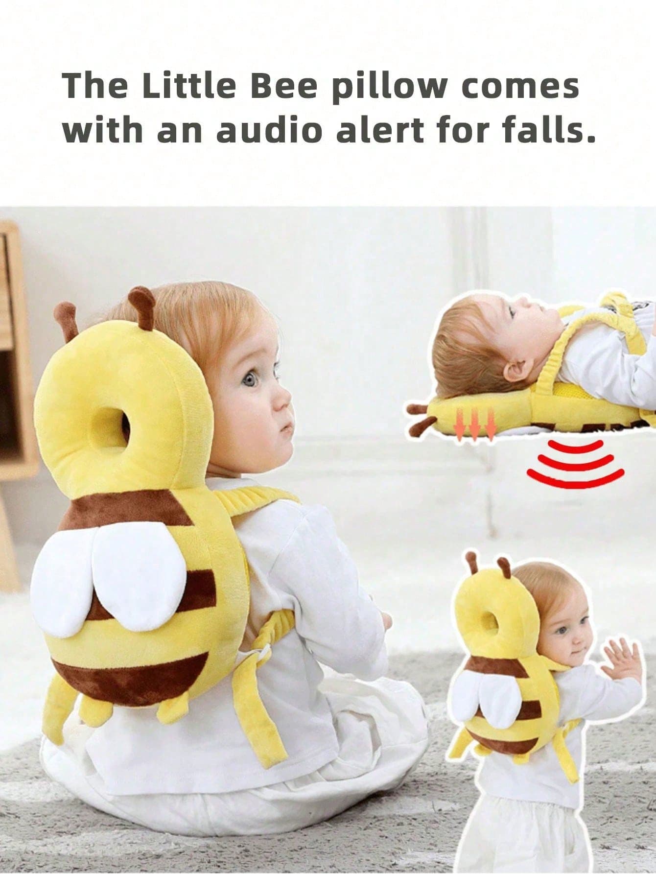 Anti-Fall Baby Head Protection Pad (Backpack Style) - "Little Bee" Baby Head Pillow; Equipped With Adjustable Shoulder Straps, Provides Head Protection.