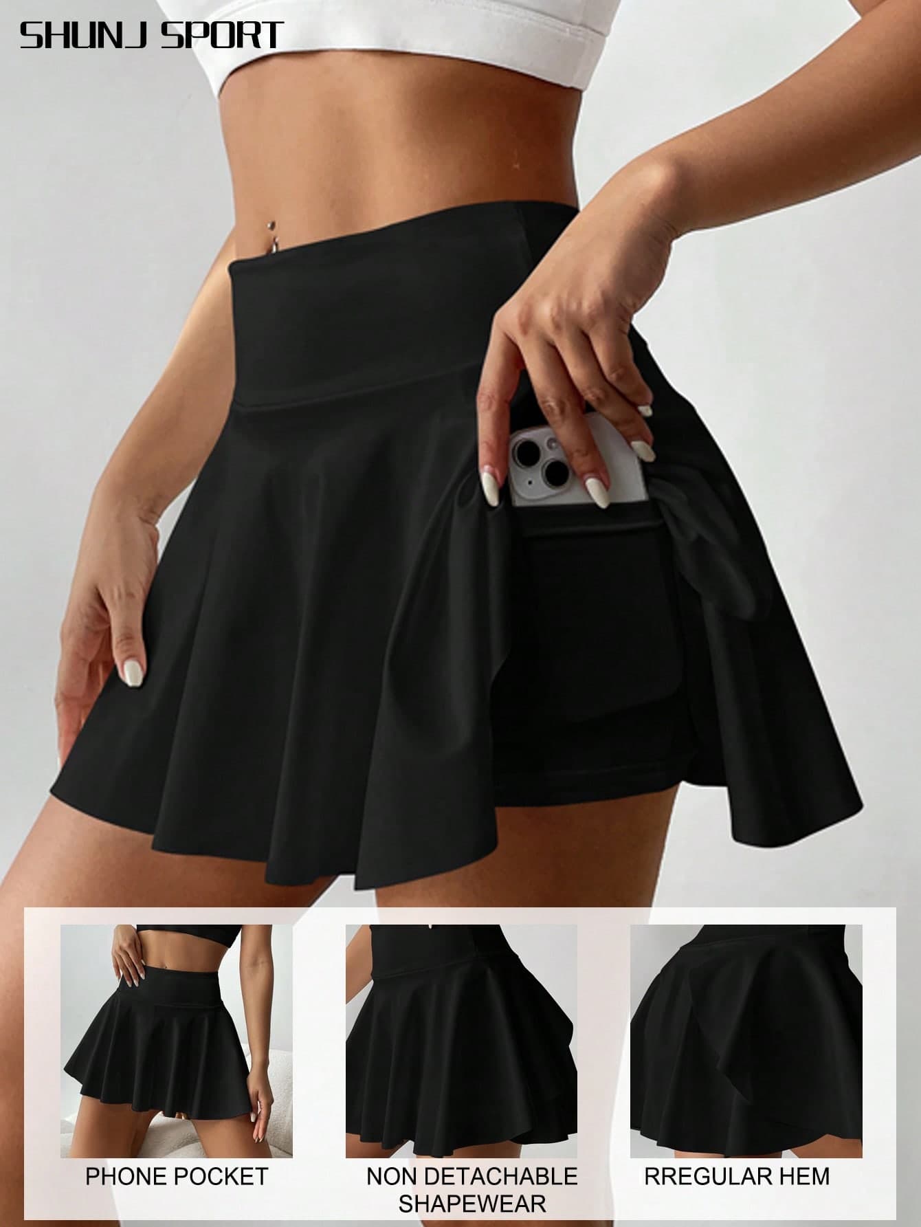 High Waist White Tennis Skirt Pants, 2 In 1 Anti-Flashing Golf/Badminton/Fitness Shorts Skirt With Pockets, Summer Sports Skirt Leggings For Yoga, Outdoor Running, New Women Clothing Black