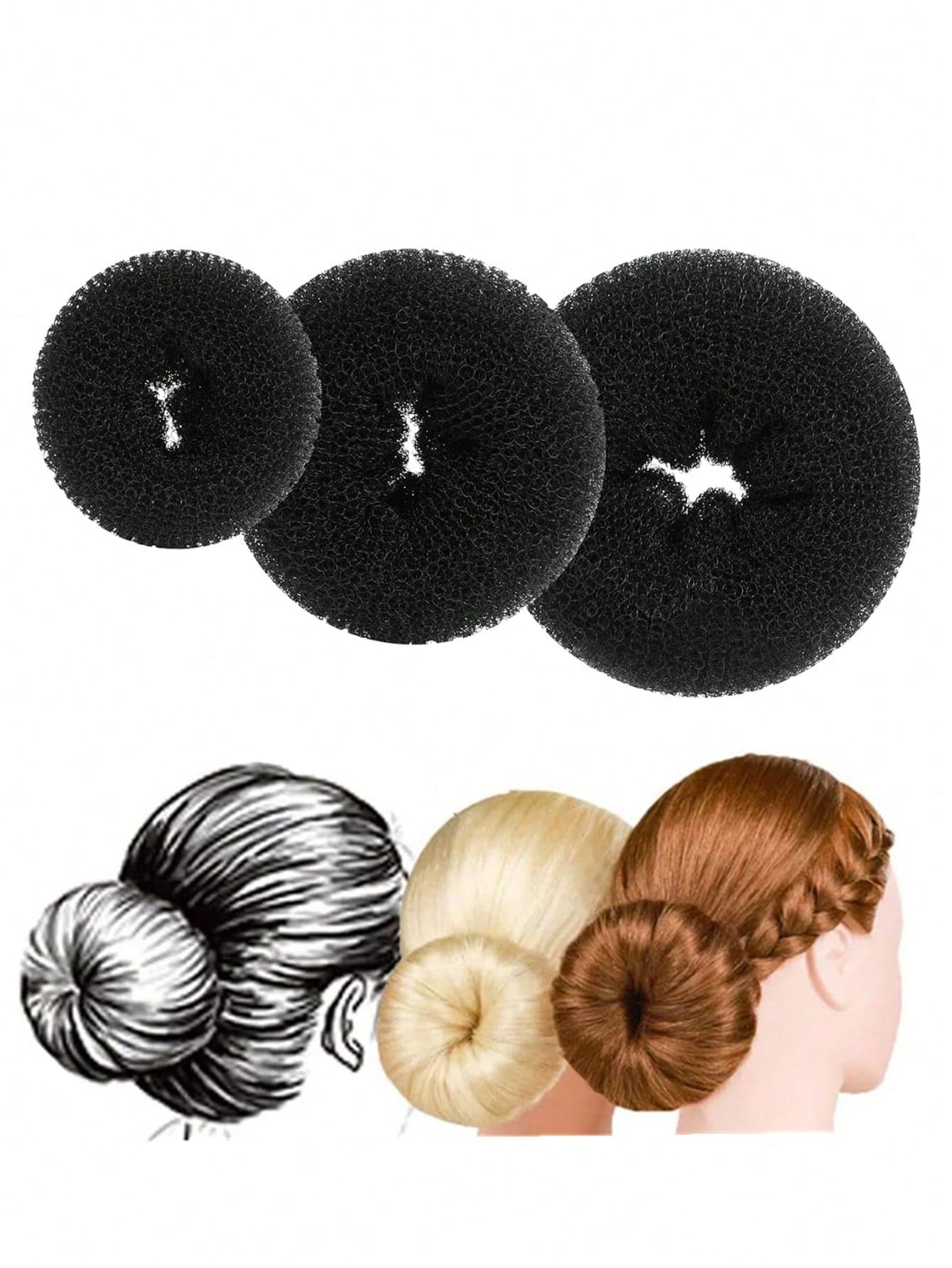 3 Packs Hair Donut Bun Maker Magic Foam Sponge Hair Styling Tool For Women S Easy DIY Large Bun Accessories