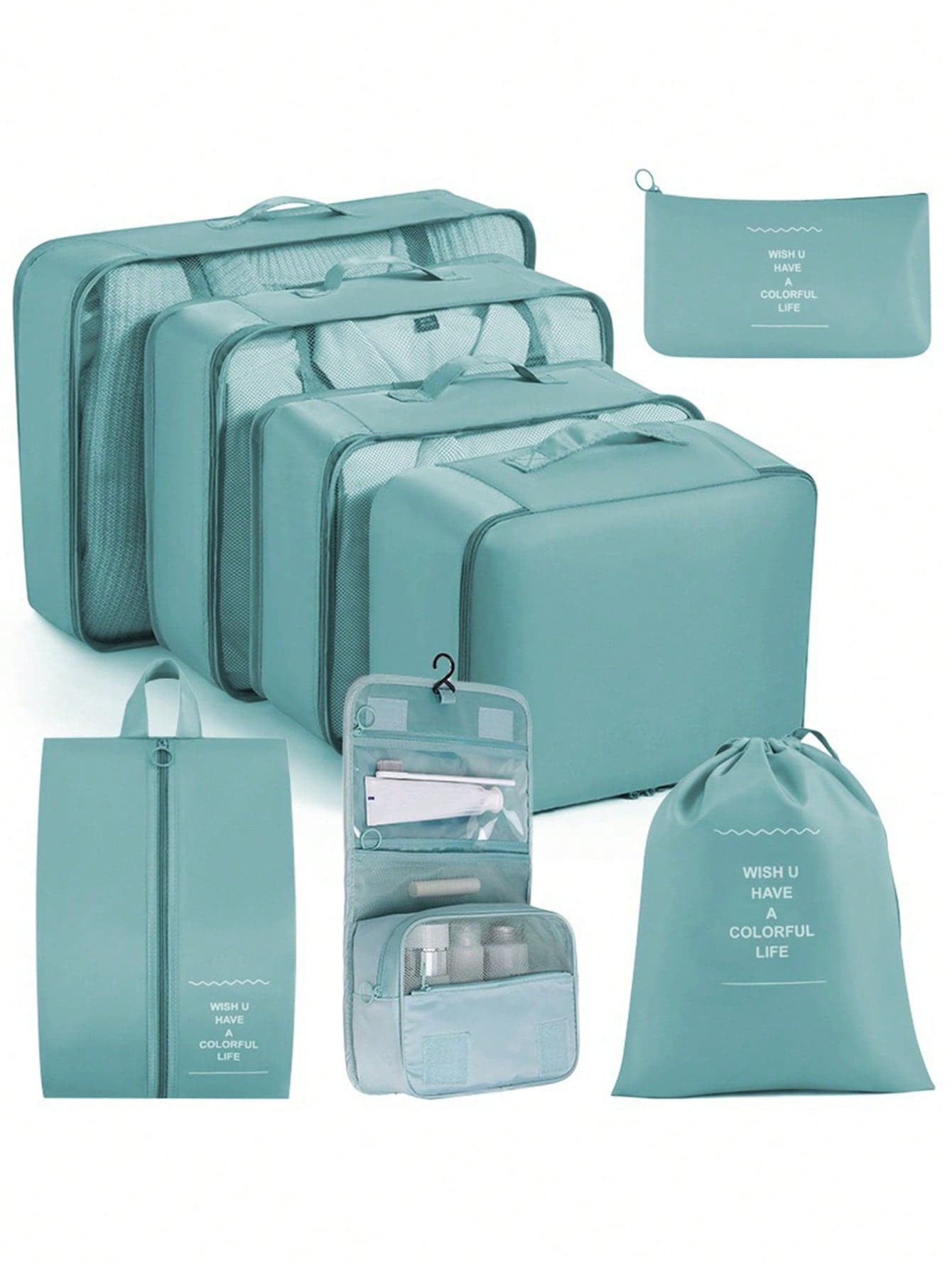 8 Pcs Travel Packing Organizer Set - Polyester Luggage Packing Cubes For Clothes, Underwear, Shoes, Pants, Socks, Cosmetics & Travel Essentials, Efficient & Stylish Packing Solution With Laundry Bag & Packing Cubes, Shoe Bag - Travel Accessories - Random Print, Suitable For Cruise, Beach Vacation, Summer Travel, Fits For Men & Womentravel Bag Vacation Holiday Back To School School Stuff Dorm Room Essentials College