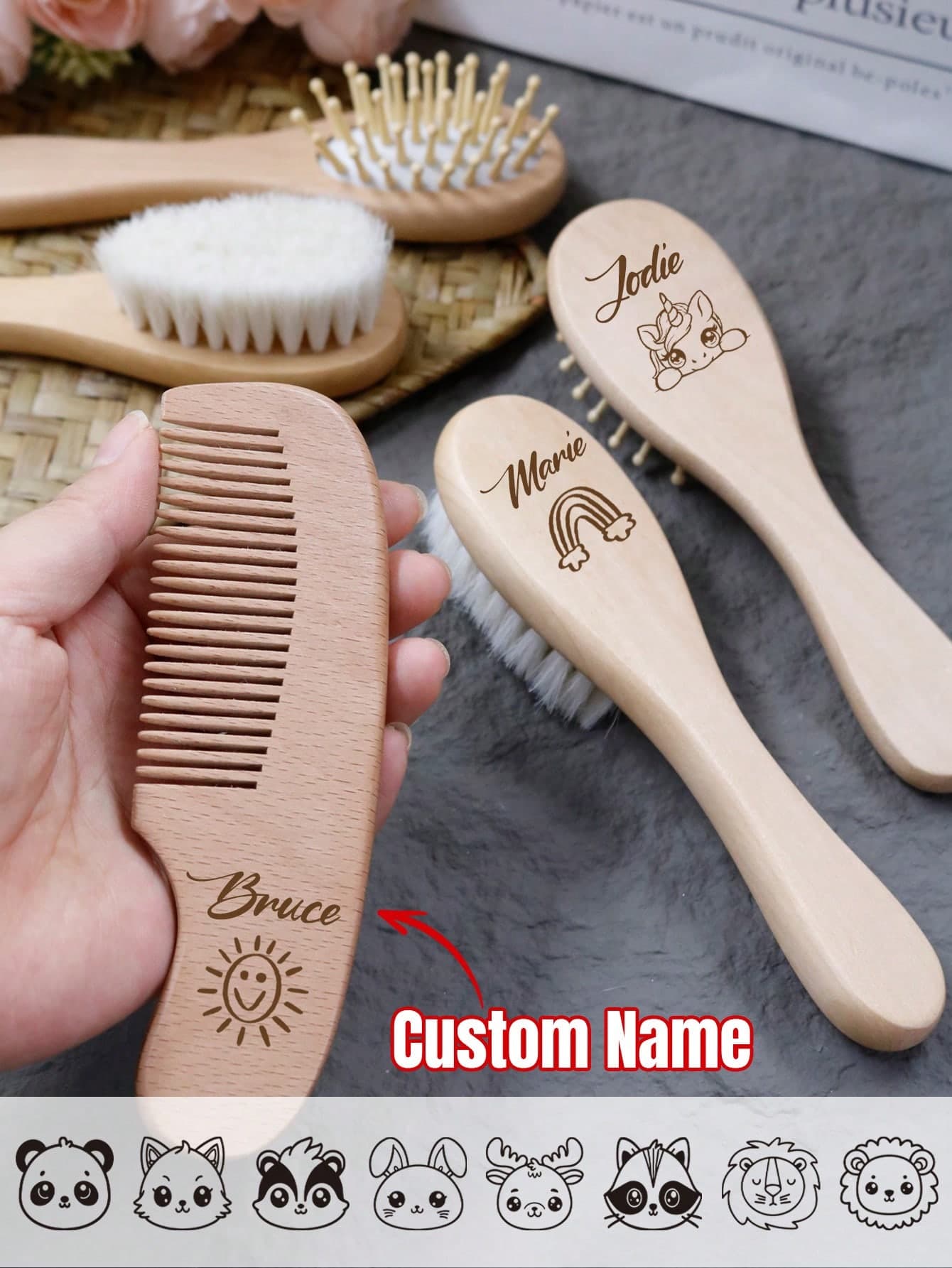 Personalized Baby Gift, Custom Name Brush & Comb Set, Customized Wooden Baby Brush, Customizable Baby Keepsake, 1st Birthday, New Baby Gift
