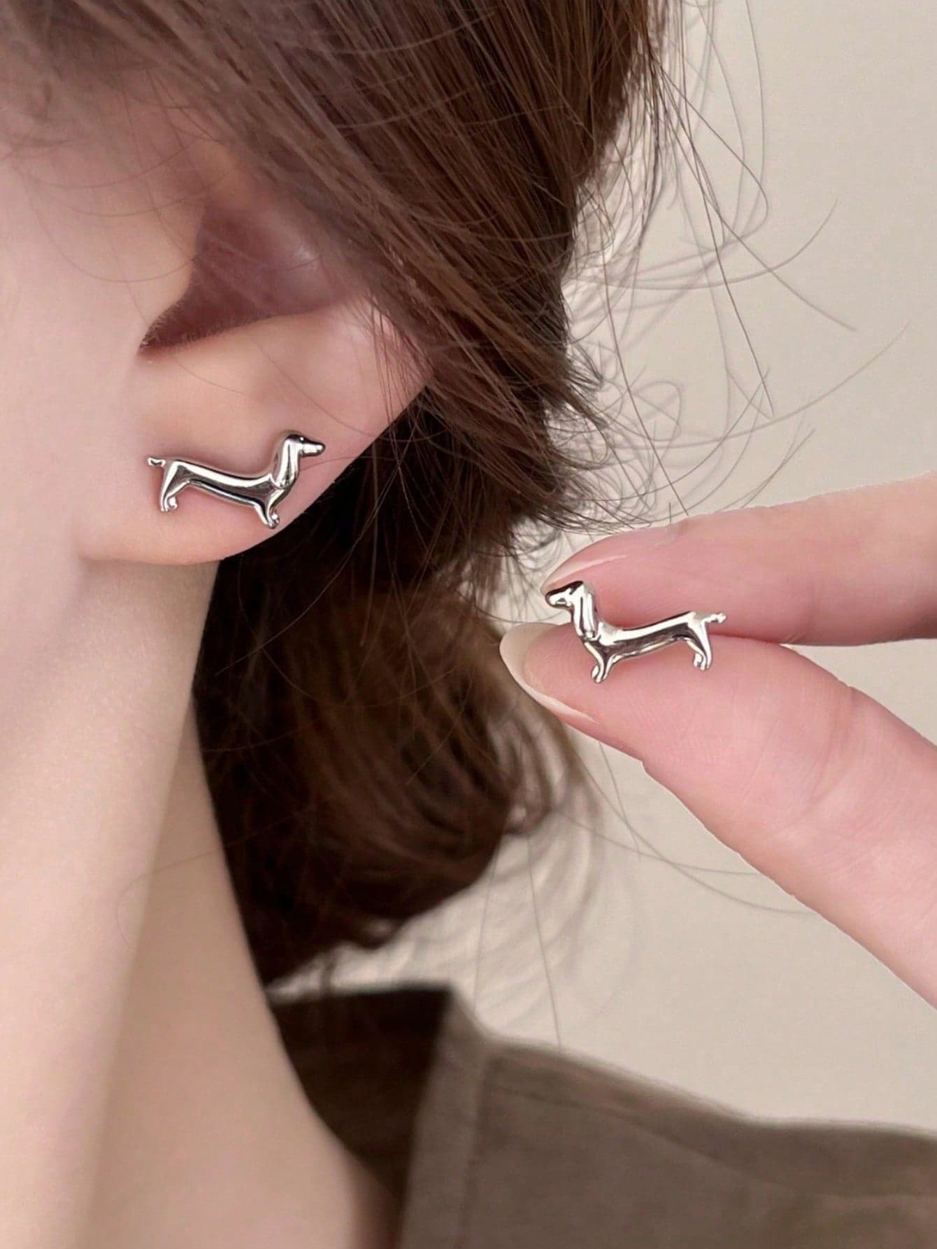 1 Pair Cute Dachshund Metal Stud Earrings, Niche Creative Design, Minimalist, Versatile Animal Earrings For Women