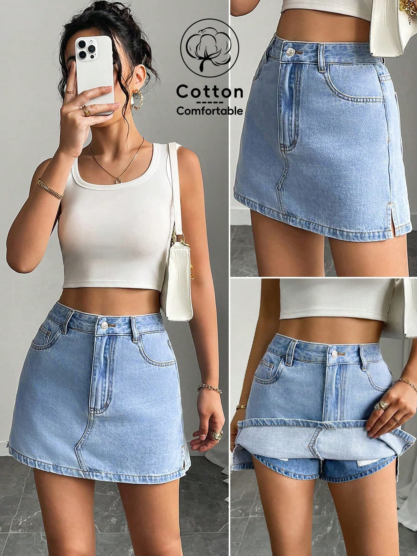 Mobula Sound#Spring/Summer Sexy Versatile Casual Vacation Fashion Exquisite Y2K Millennium Style Young Elegant Slimming Denim Skort