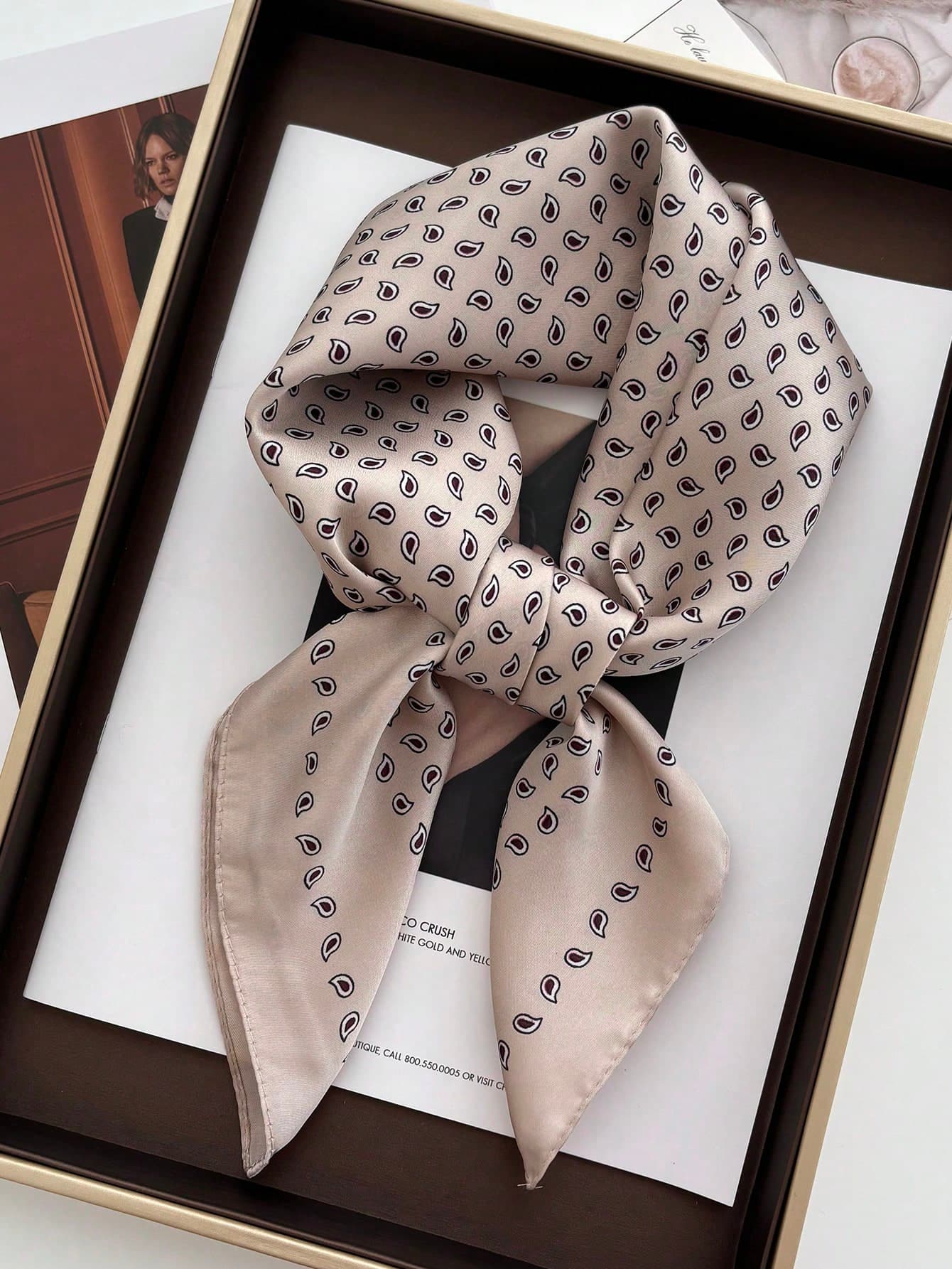 1pc Square Satin Bandana Scarf Women Paisley Print Head Scarf Wrap Bag Accessory