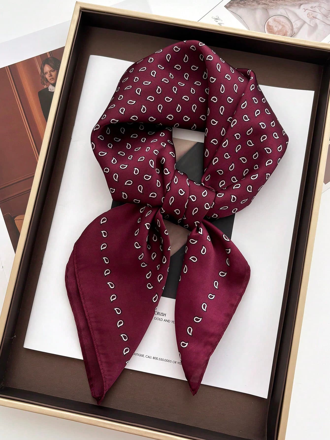 1pc Square Satin Bandana Scarf Women Paisley Print Head Scarf Wrap Bag Accessory
