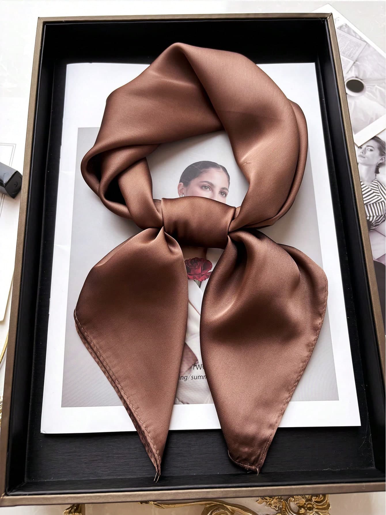 1pc Women Satin Bandana Scarf Square Solid Color Head Wrap