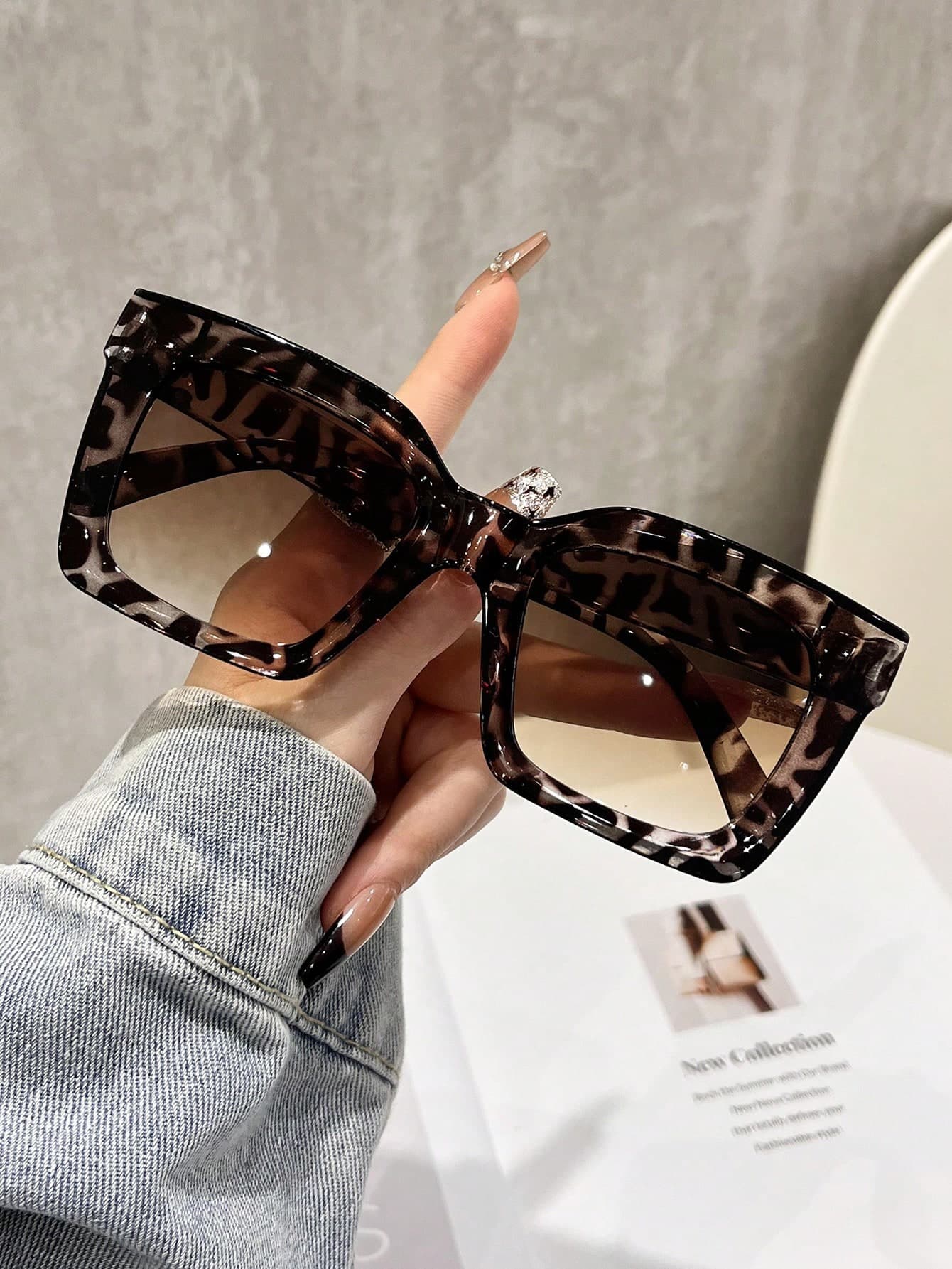 Women Leopard Print Oversized Glasses, Bohemian Tortoiseshell Large Square Frame For Daily Wear, Beach And Travel