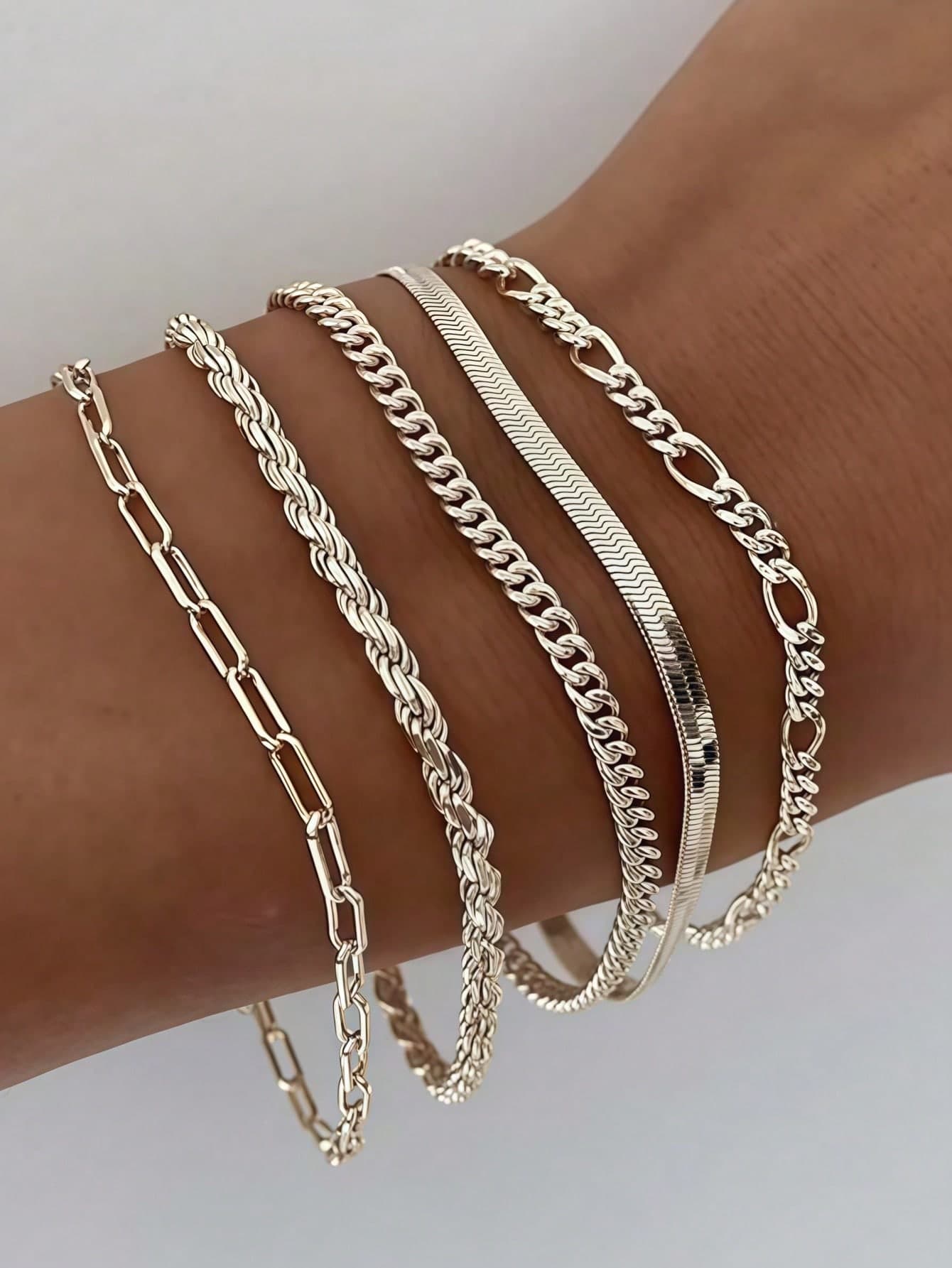 5pcs Fashionable Stainless Steel Waterproof Jewelry, Suitable For Summer Beach Outfits