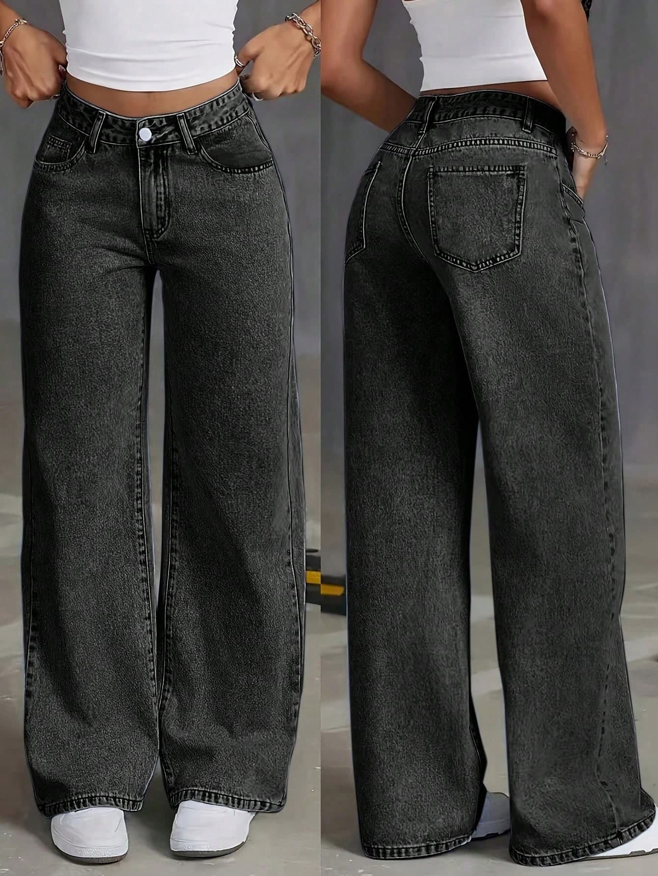 Women's Casual Zipper Front Jeans, Black, With Pockets, Minimalist Daily Wear, Non-Stretch Cotton Fabric, Soft & Comfortable, Summer, Concert, Holiday Attire