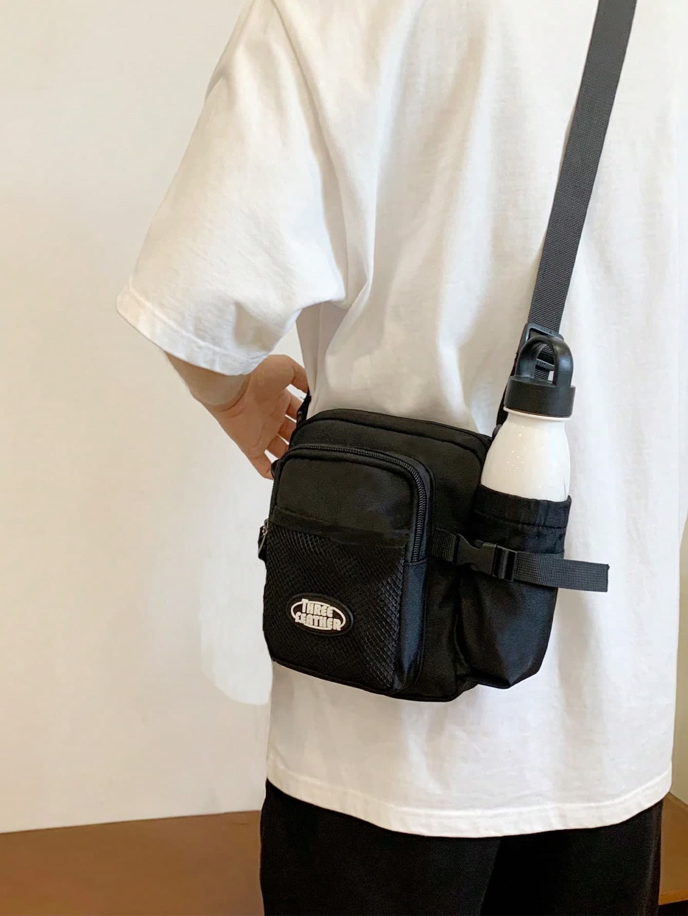 Adjustable Shoulder Strap Zipper Men's One Shoulder Bag, Portable Solid Color, Minimalist, Casual, Fashion, Business Student Men's One Shoulder Bag