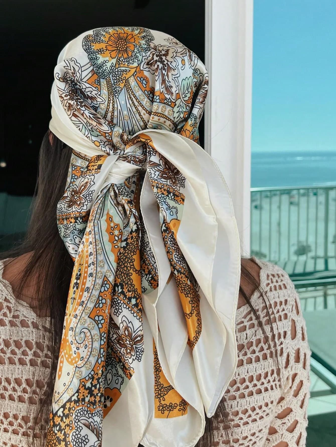 1pc Paisley Print Women Bandana, Bohemian Style Women Twill Scarf, Casual Elegant Headscarf Shawl For Daily Life Dress,Beach,Holiday,Accessories,Travel Essential