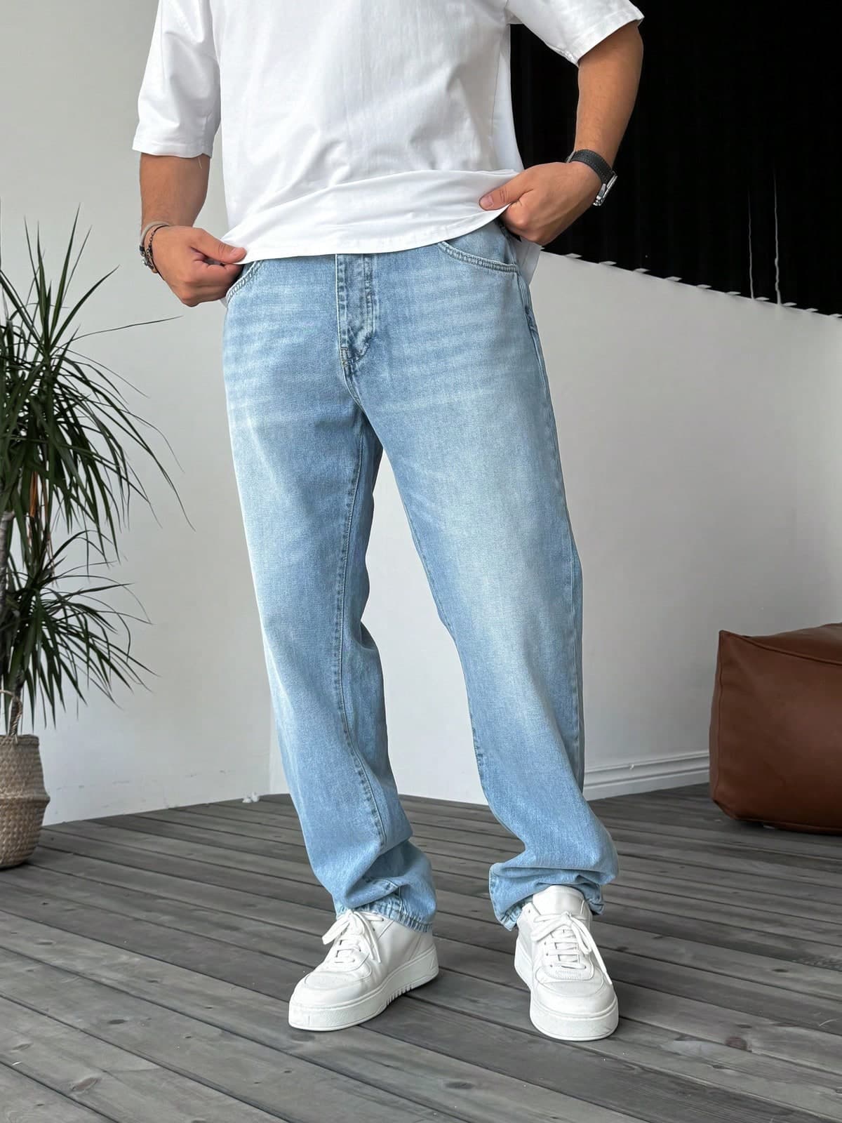 Men's Y2K Straight Leg Washed Casual Jeans, Minimalist Black Denim Pants