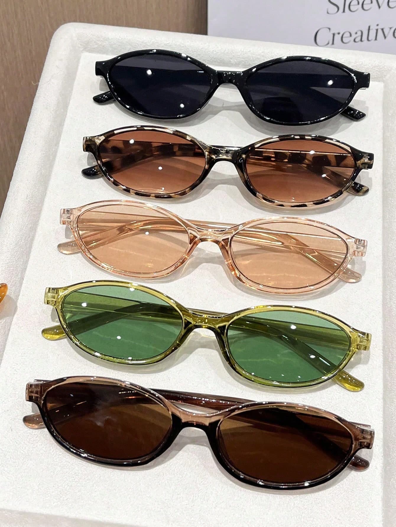 5pcs Women's Geometric Full Frame Colorful Plastic Glasses, Summer Decorative Eyewear For Music Festivals, Beach, Family Outings, Back To School
