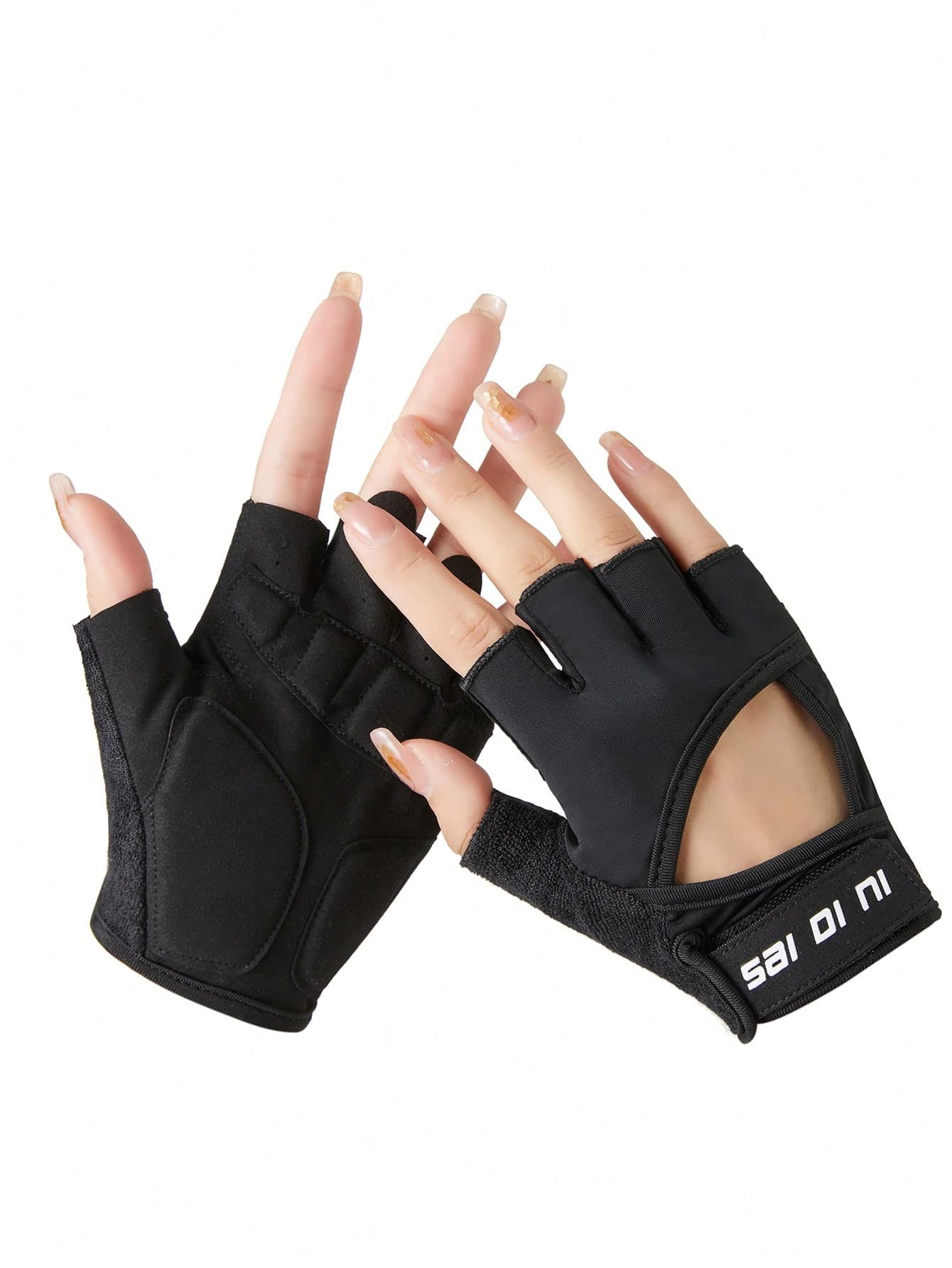 1pair Half-Finger Sports Gloves,Suitable For Cycling,Riding Motorcycle And Skiing,Black Gloves