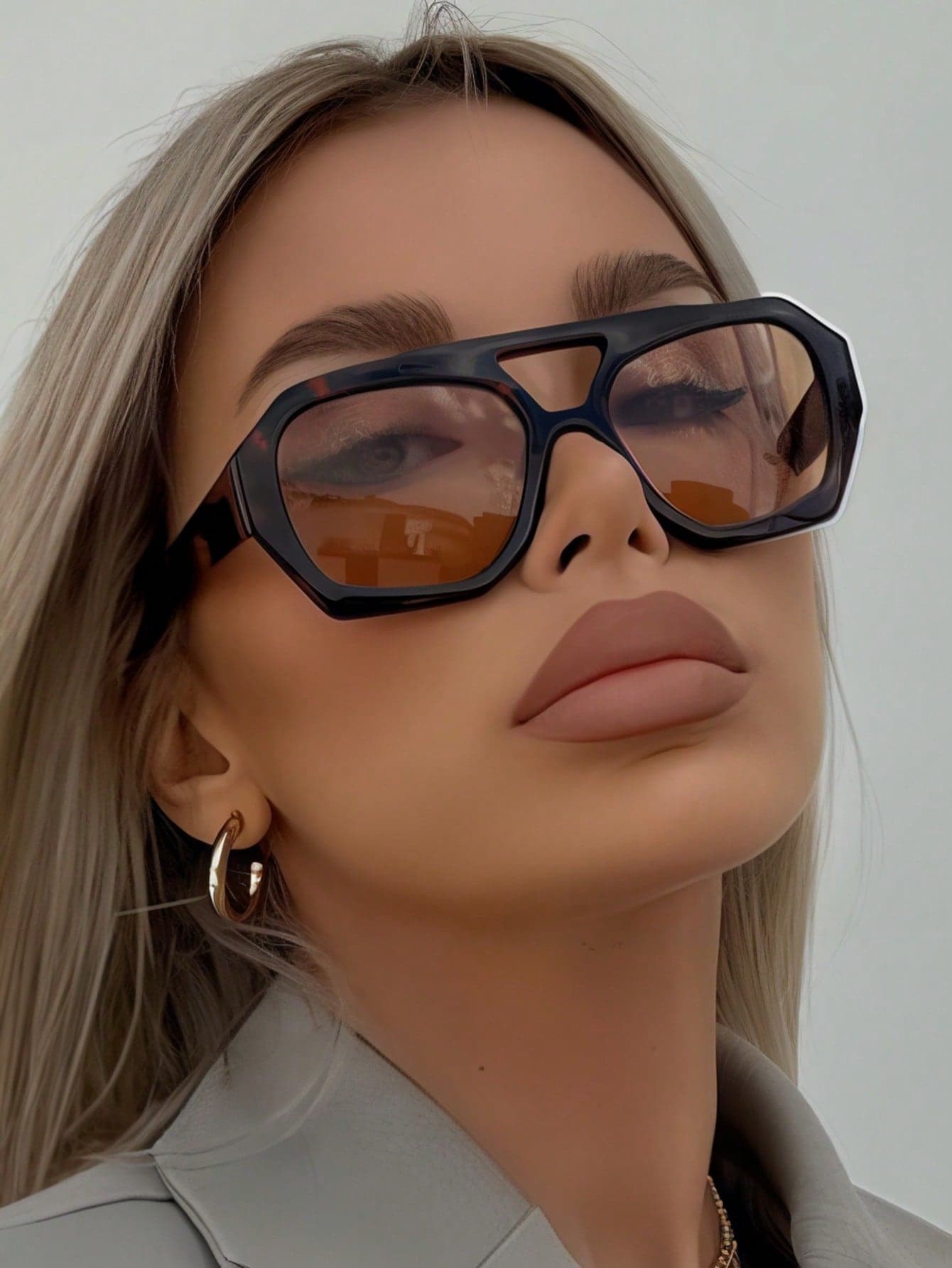 1 Pair Women's Leopard Print Polygon PC Frame Retro Double Bridge Fashionable Casual Style Glasses