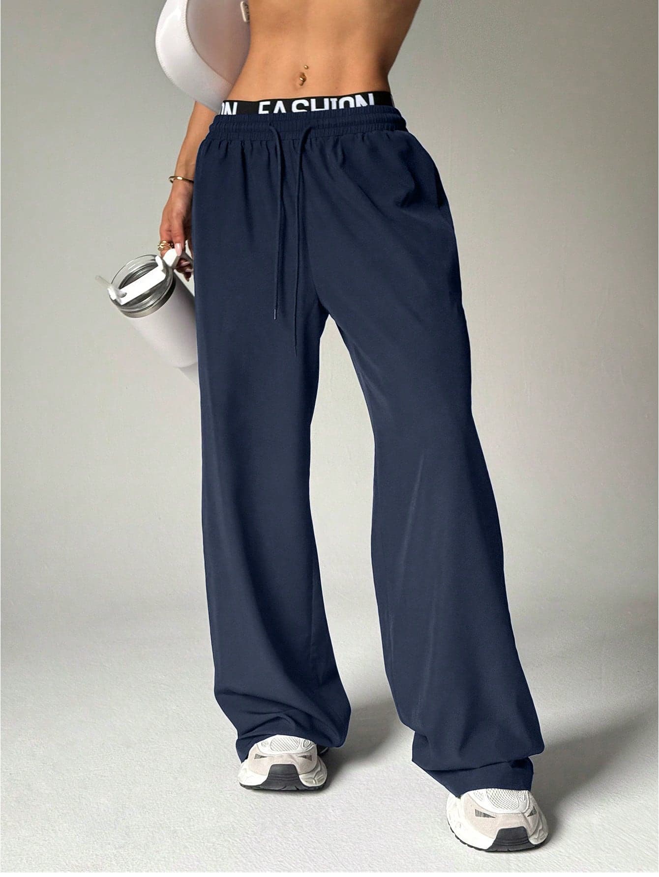 Women's Wide Leg Woven Joggers - High Waist Yoga Loose Fit Pants, Soft Comfortable Athletic Casual Loungewear Pants Sports