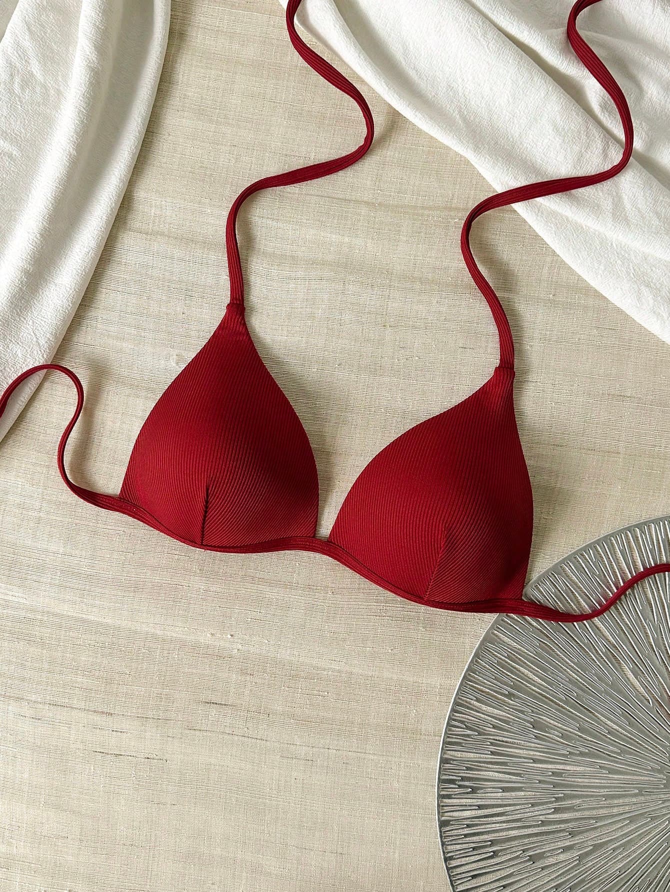 1pc Burgundy Striped Casual Camisole Top, Versatile Vacation Beach Summer