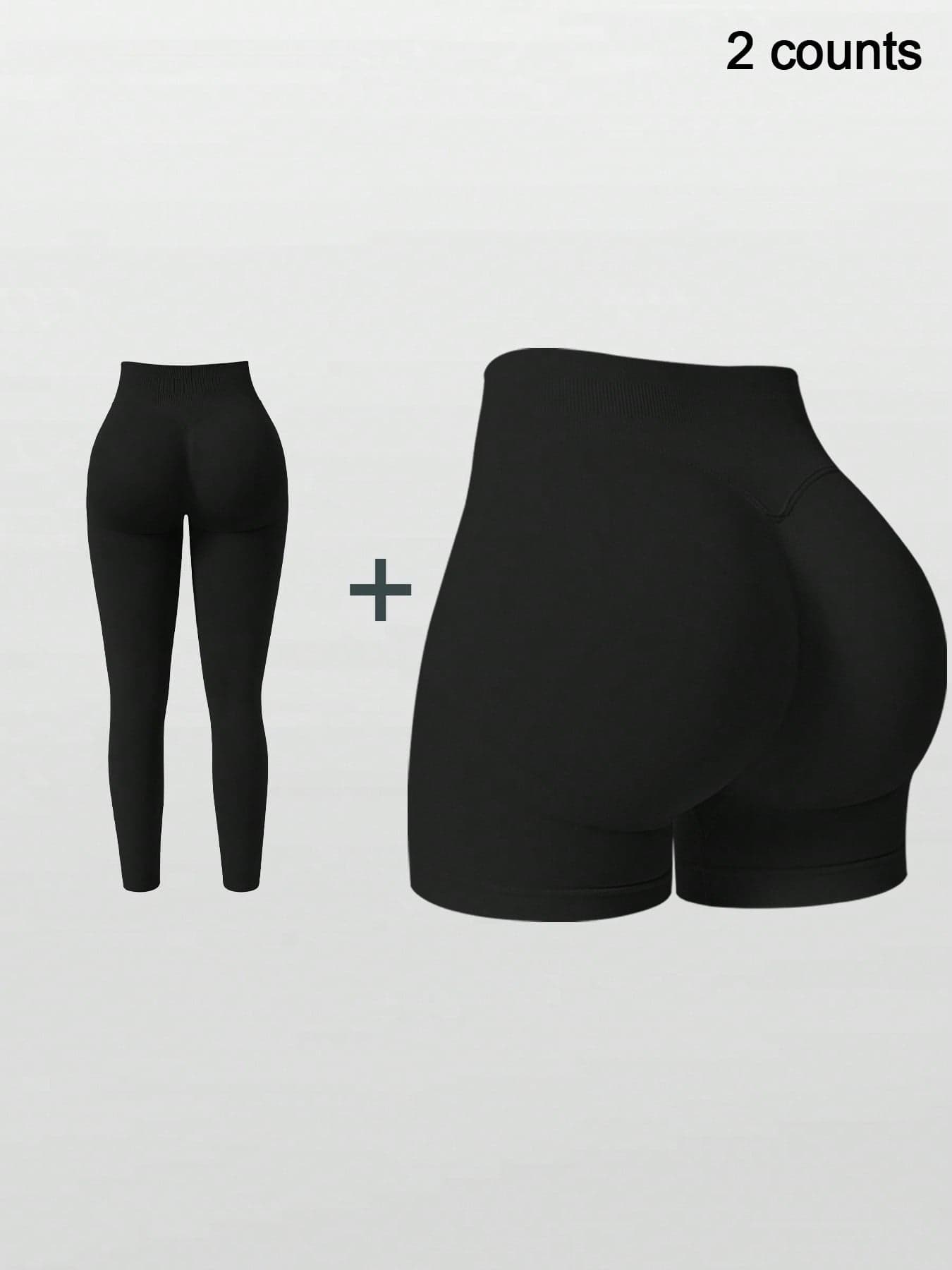 NcmRyu 2Pcs Women'S Solid Color Versatile Seamless High Waist Tummy Control Lifting Sports Pants & Shorts Tights Black Spring