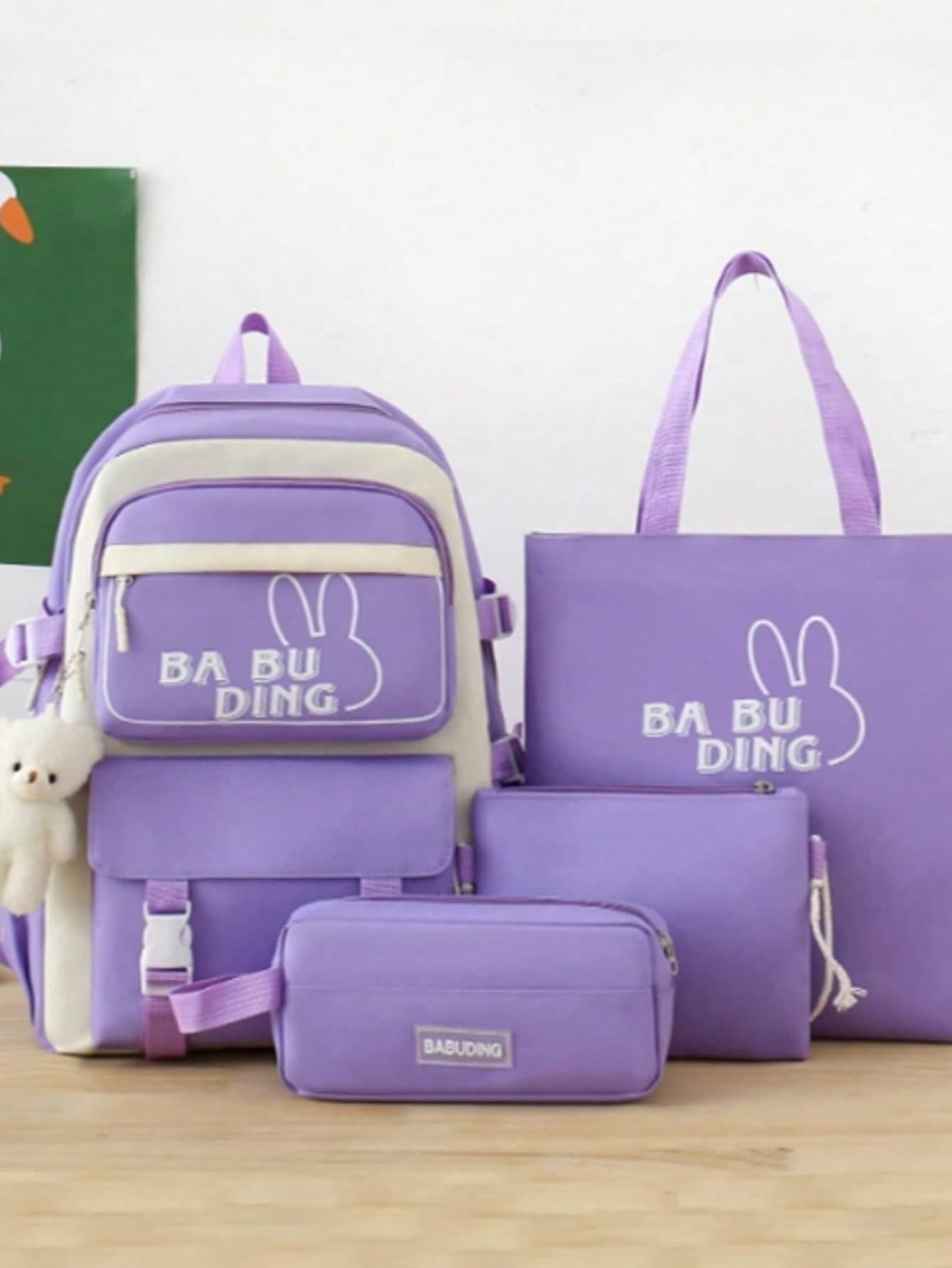 4-Piece Backpack Set | Fashionable Minimalist Cute Style | Large Capacity Multi-Pocket Practical & Durable | Girls Daily Commute Casual Travel | Includes Backpack/Handbag/Pencil Case/Shoulder Bag | Essential For Middle School, High School And College Students