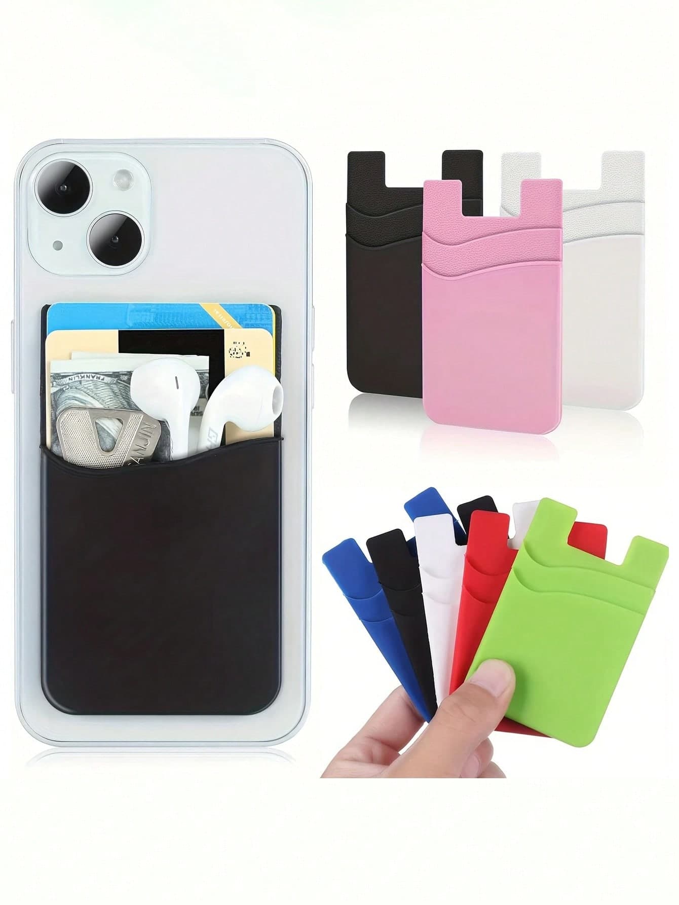 1/2pcs Phone Wallet Adhesive Card Holder, Suitable For Phone Back, 1/2 Pocket Design, Silicone Material, Can Hold Credit Cards, Phone Case, Silicone Material, Can Be Adhered To Phone Case, Suitable For Most Phones, Phone Suction Cup Card Holder