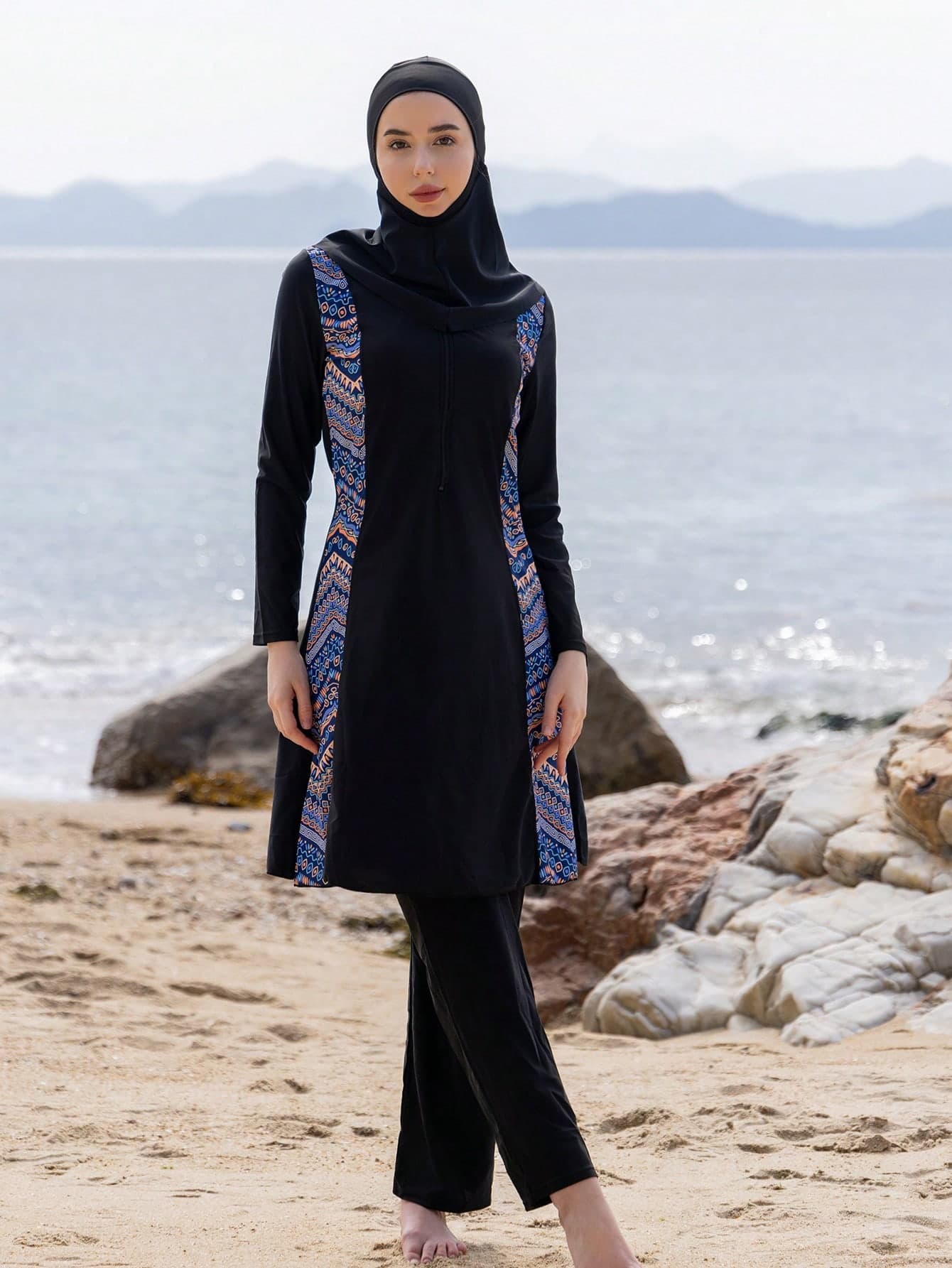 Middle Eastern Style 3 Pieces Burkini With Hat, Conservative Full Body Swimsuit For Women, Summer Beach Sports