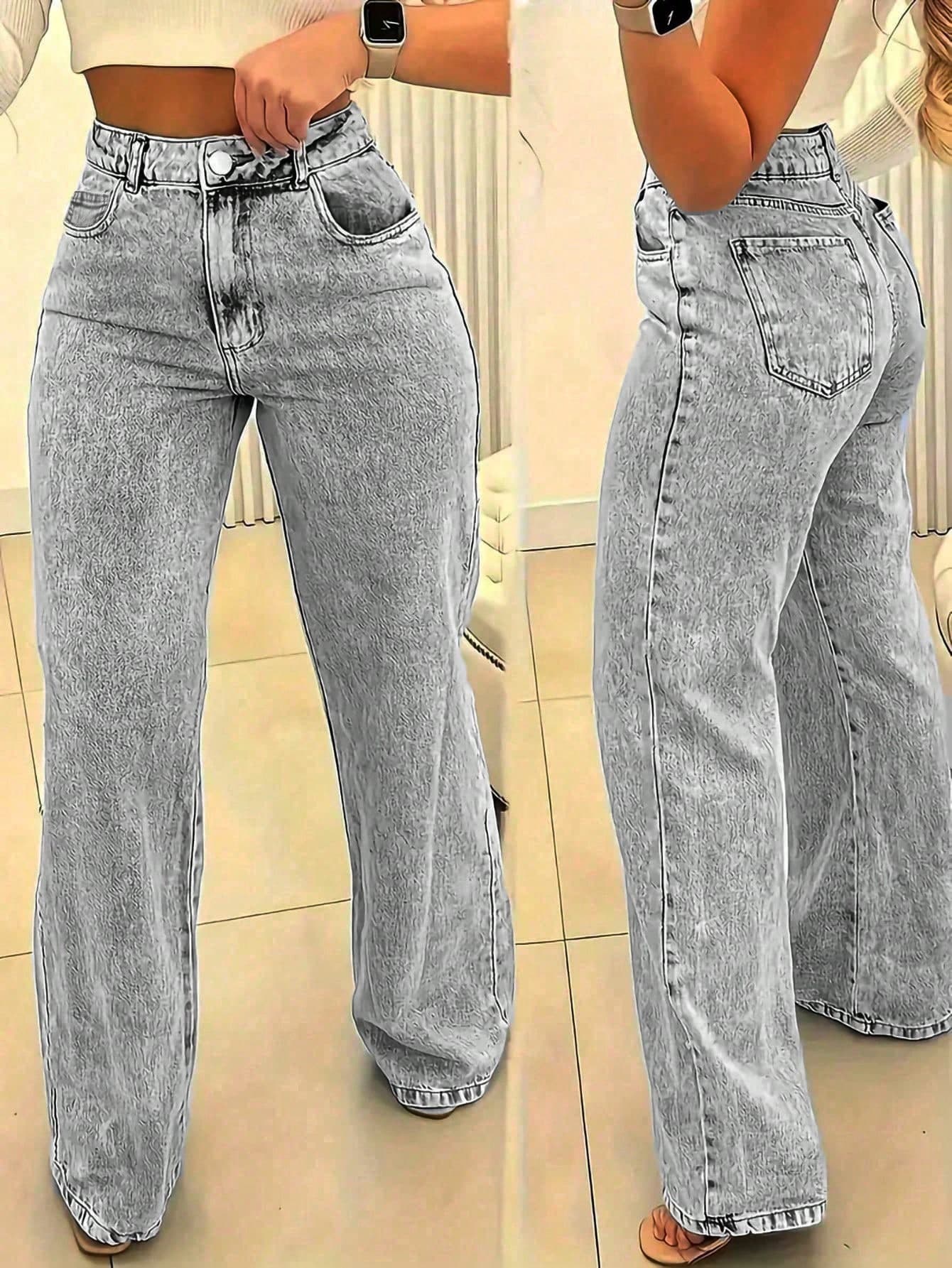 Women's Pocket Straight Leg Loose Casual Versatile Jeans Spring