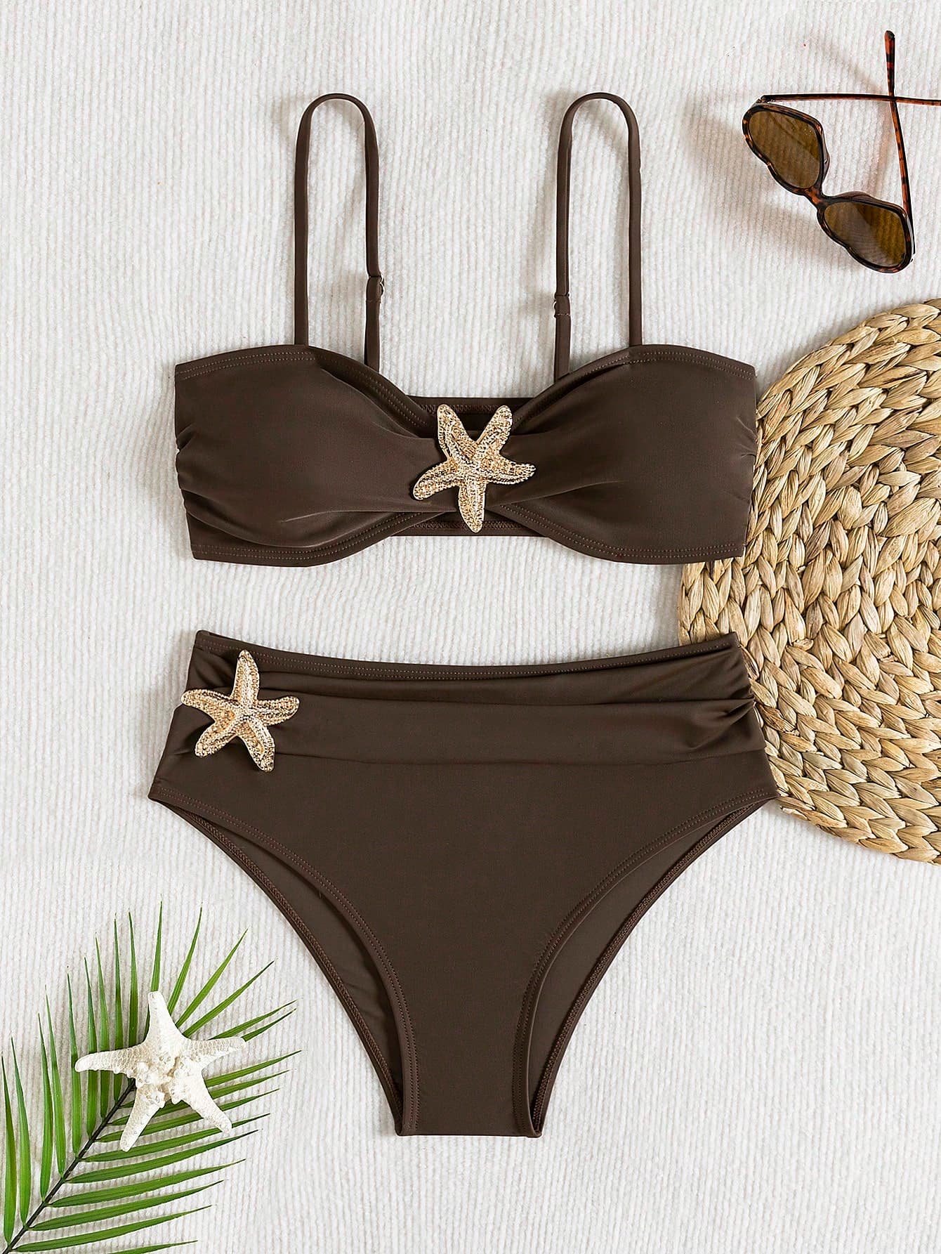 Unique Solid Starfish Print Bikini, Slimming Tummy Control, Comfy Chic Accents, Elegant Vacation Swimwear For Beach & Pool Parties Summer