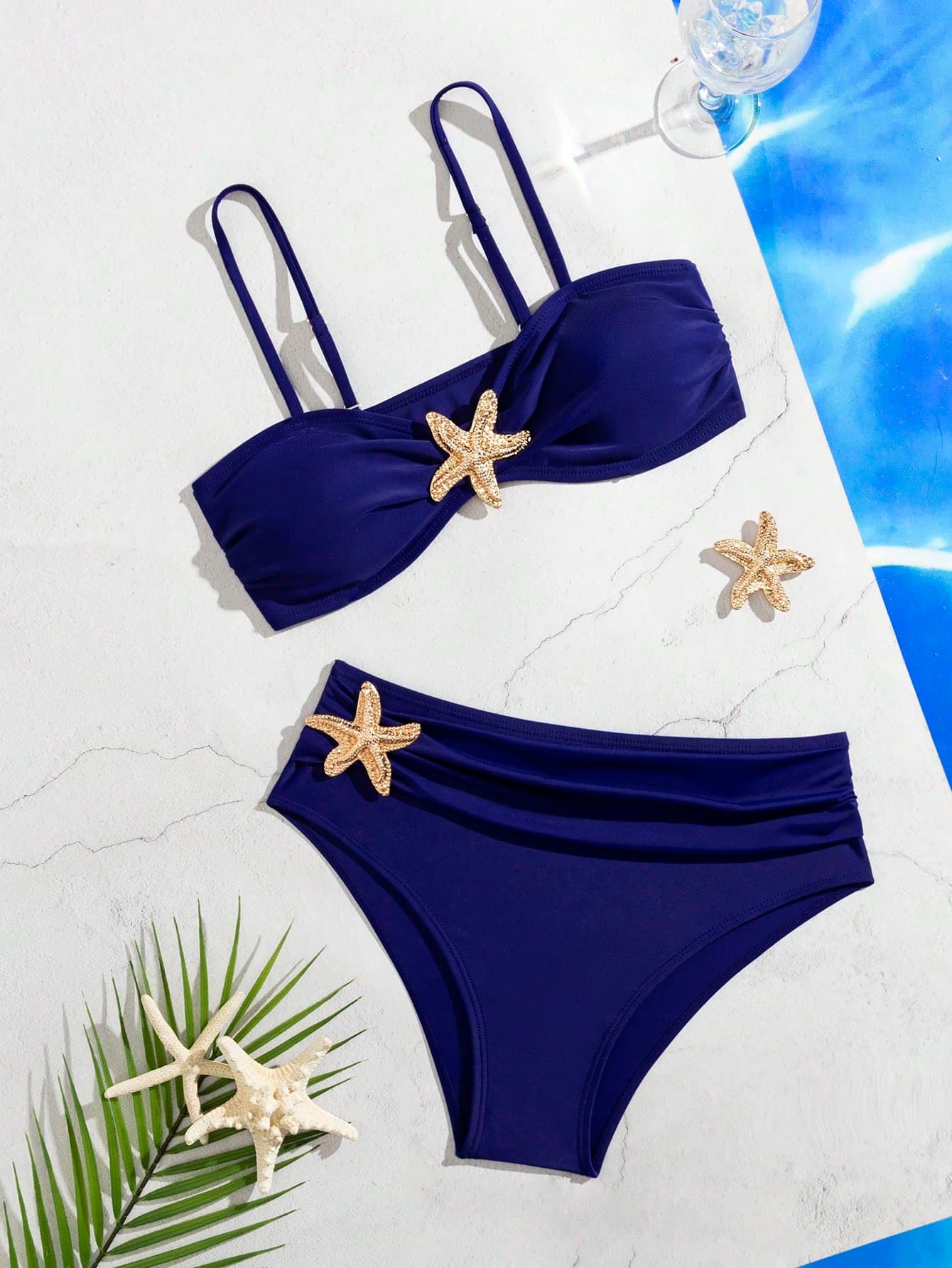 Unique Solid Starfish Print Bikini, Slimming Tummy Control, Comfy Chic Accents, Elegant Vacation Swimwear For Beach & Pool Parties Summer