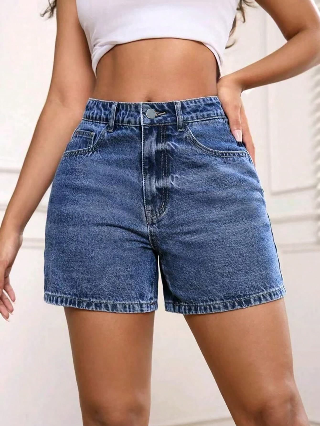 Women's High Waisted Versatile Denim Shorts, Vintage Wash, Loose Fit, Knee-Length Casual Retro Style, Summer Fashion