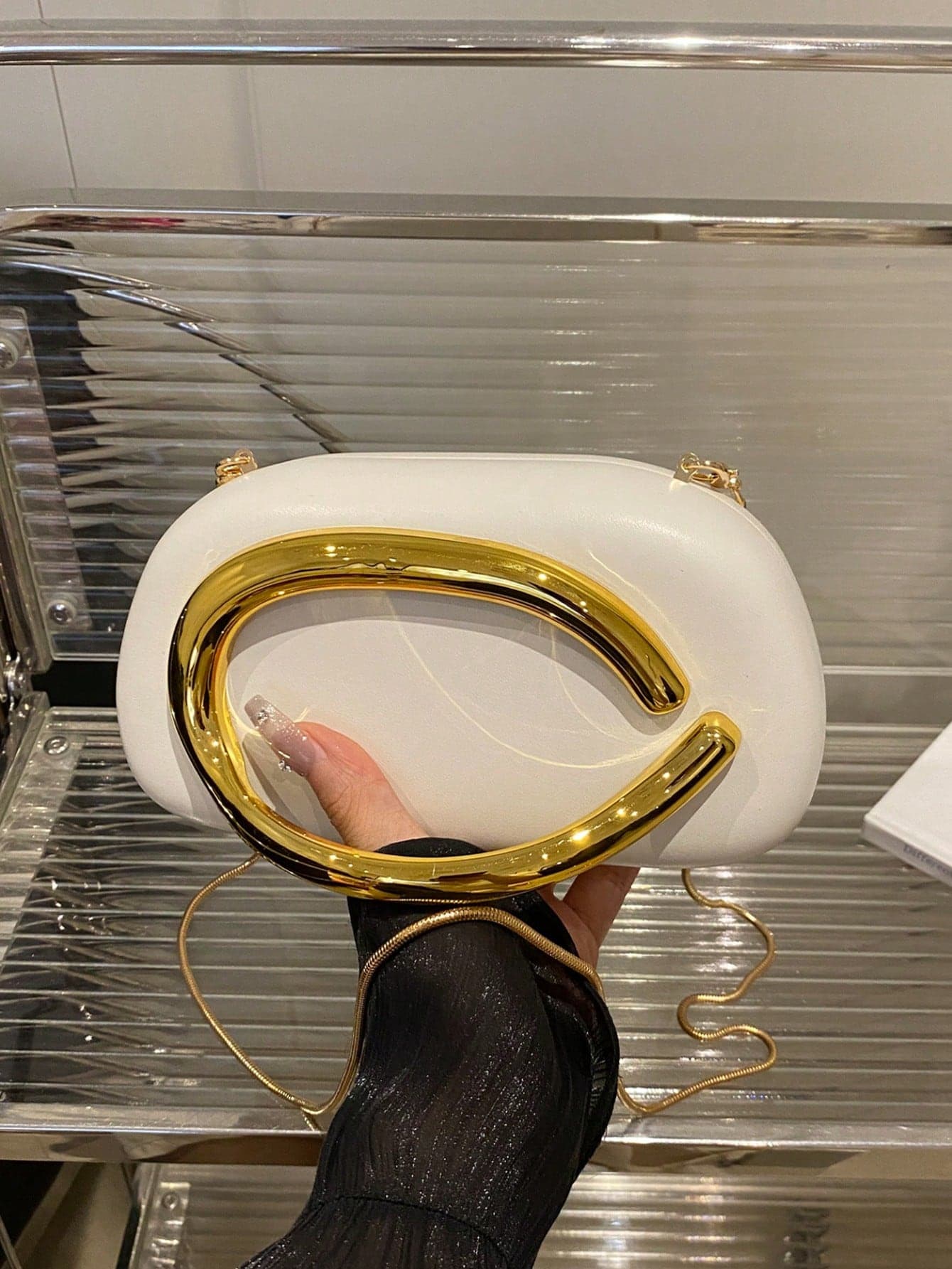 Unique Design High-End Metal Detail Decor Box Clutch Bag, New Women's Evening Bag For Party, Banquet, Prom, Fashion Chain Shoulder/Crossbody Bag, Makeup Bag, Phone & Coin Purse