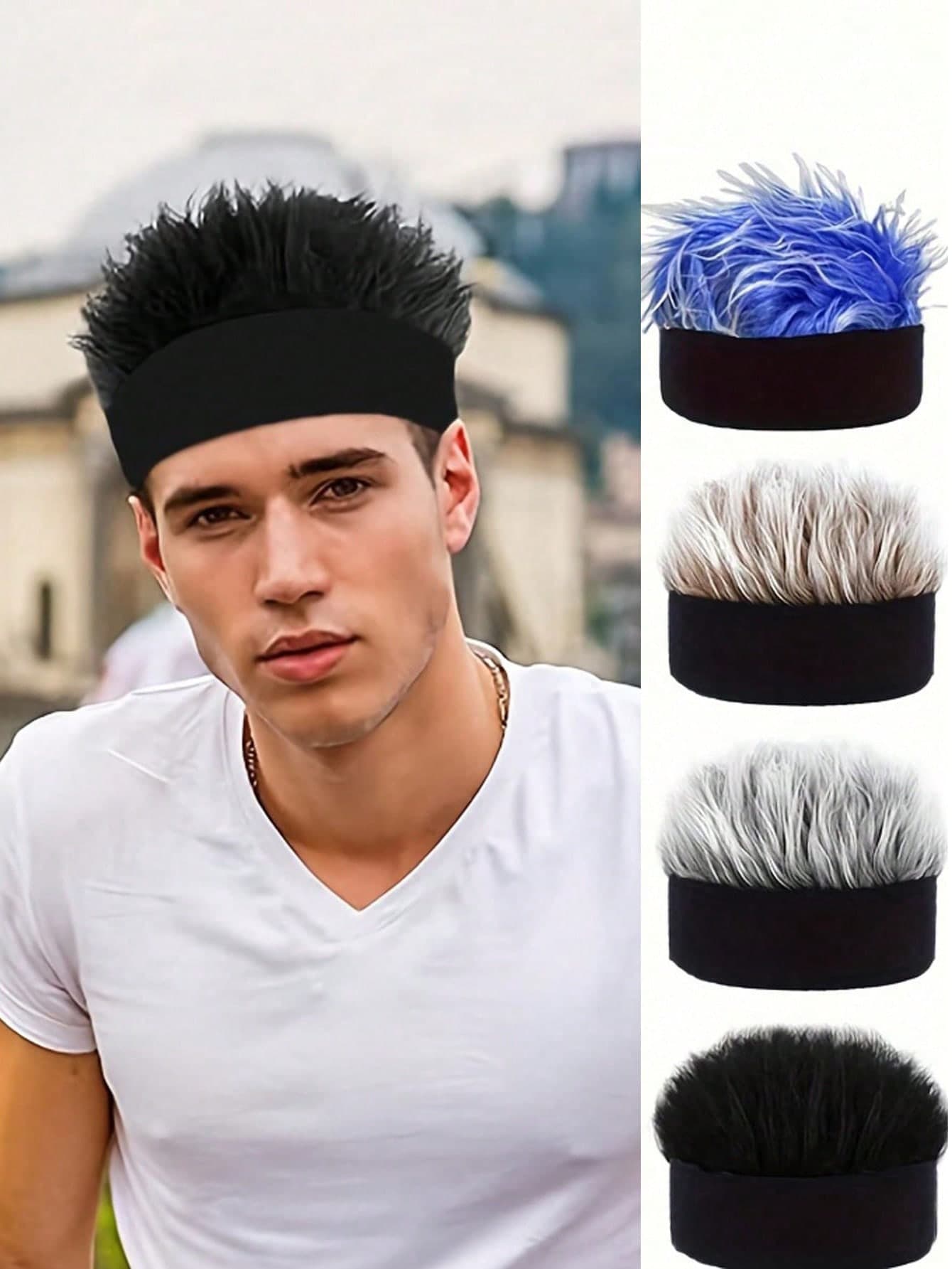 1pc Fine Cool Headband Wig, Adjustable Beanie Wig Hat, Slicked Back Fluffy Wig, For Men Casual Party School Decors Cosplay Photo Props ﻿