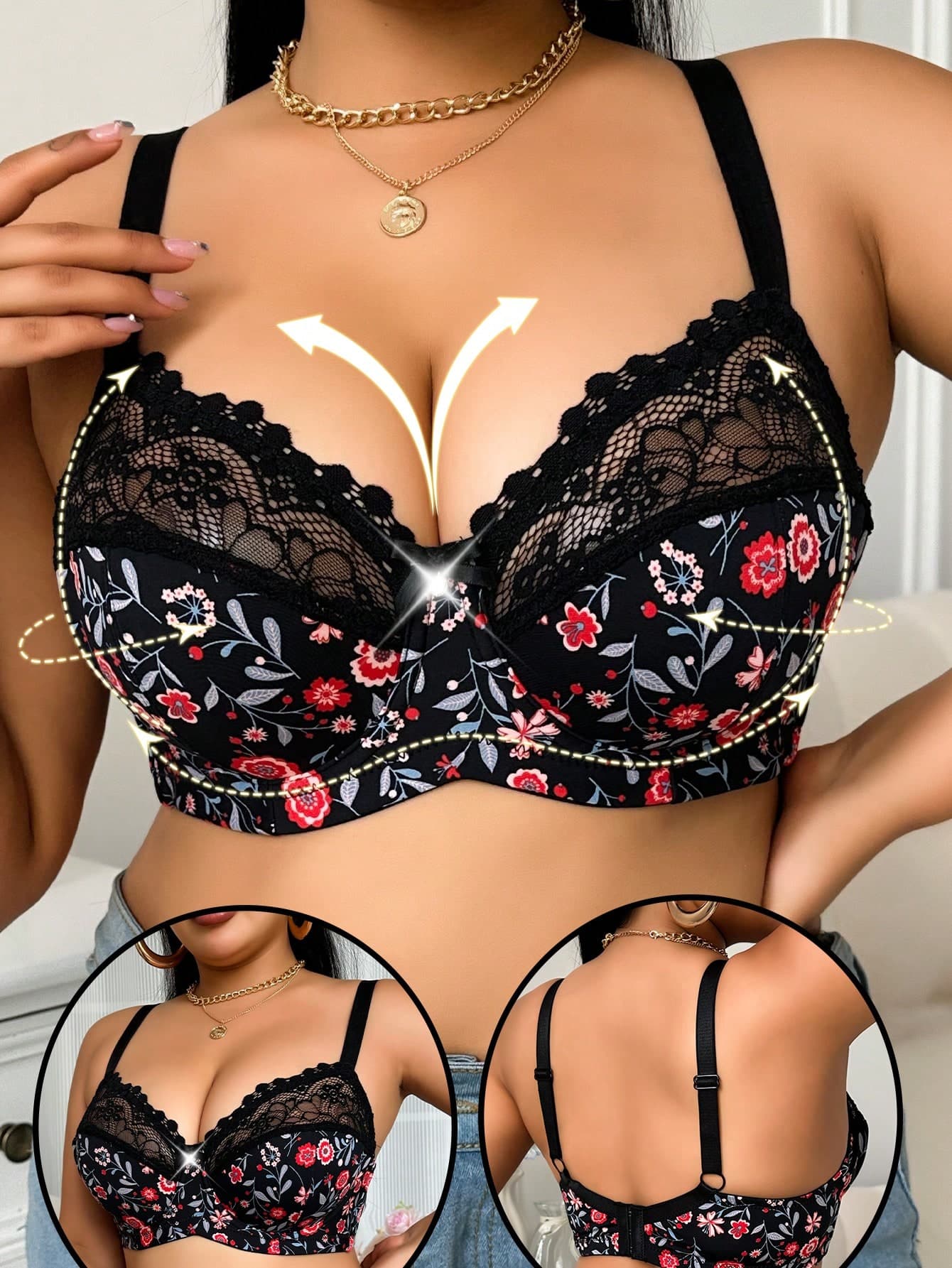 Plus Size Women Fashionable Underwire Bra, Lift