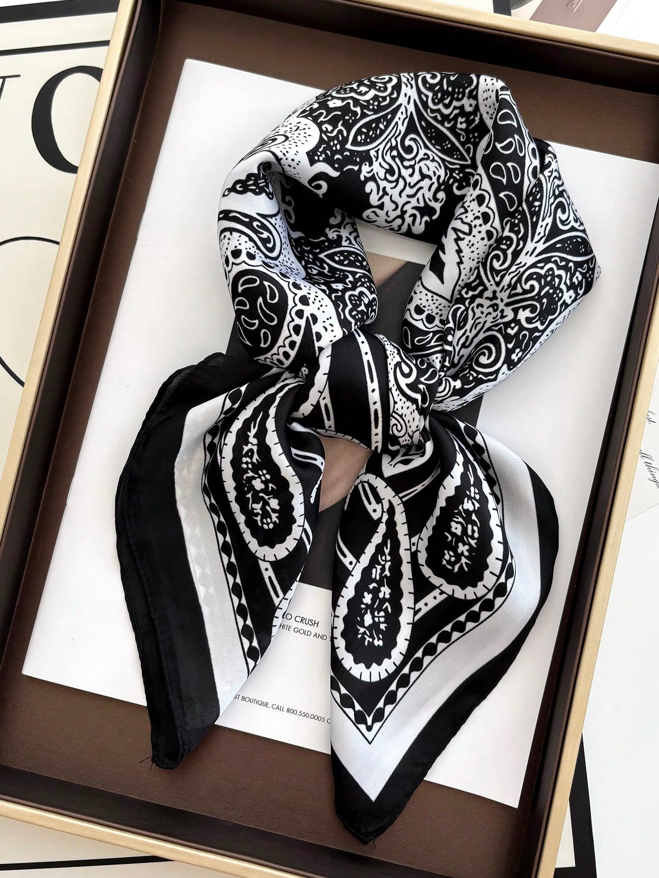 1pc Square Satin Bandana Scarf Women Paisley Print Head Scarf Wrap Bag Accessory
