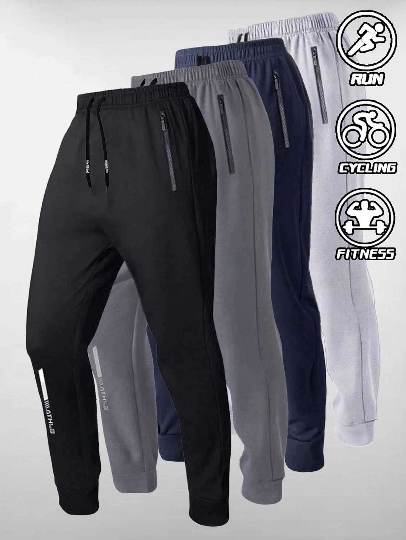 Men's Sports Pants, Quick-Dry Outdoor Casual Drawstring Sweatpants, Elastic Waist Black Spring