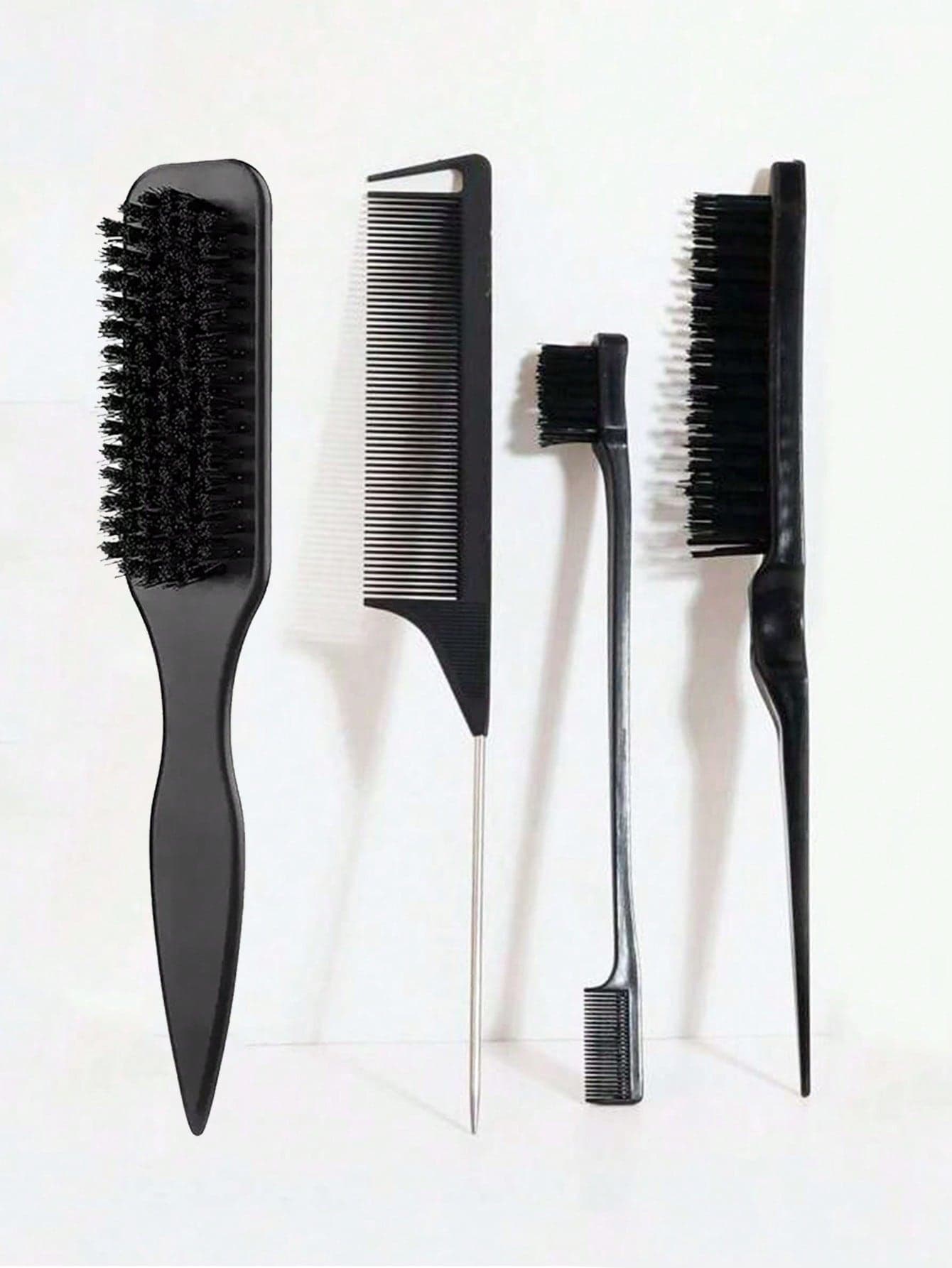 4pcs Smooth Back Comb Set, Suitable For Creating Smooth Ponytail Bun, Smoothing Frizz, Controlling Hairline, Backcombing And Volumizing Styling. Wide-Tooth Comb Head Convenient For Sectioning And Parting. Suitable For Hair Salon, Beauty Salon, Travel