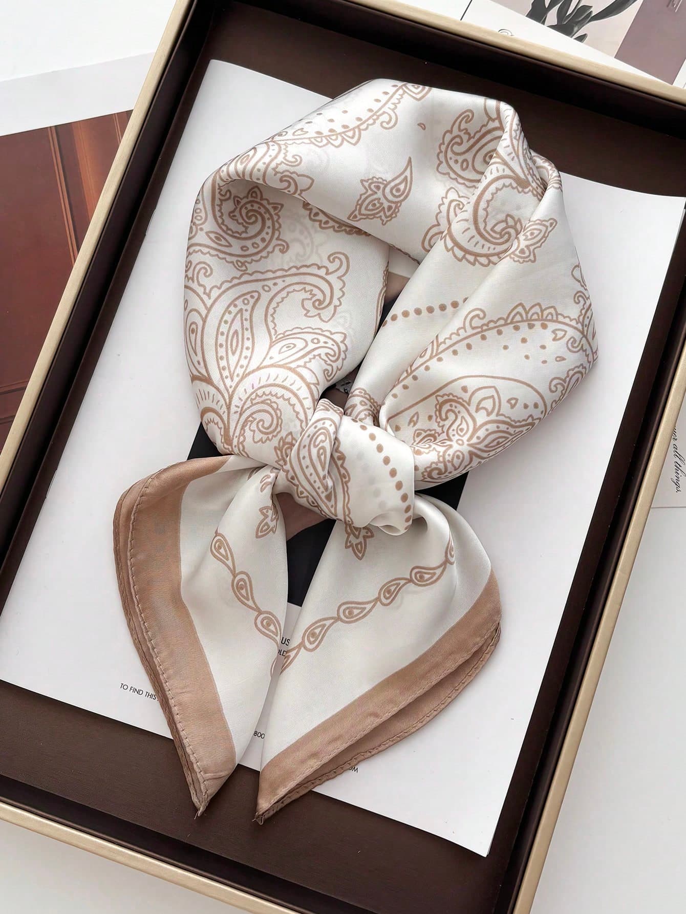 1pc Square Satin Bandana Scarf Women Paisley Print Head Scarf Wrap Bag Accessory