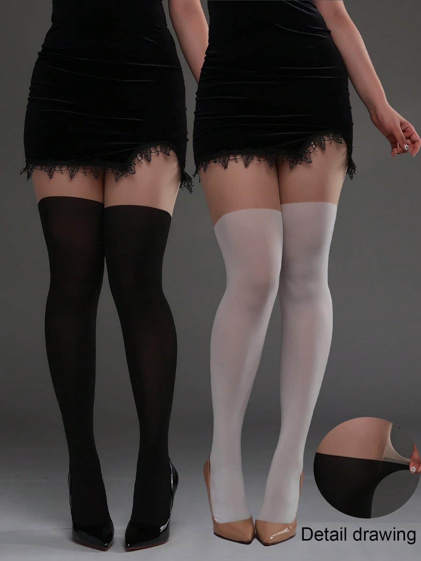 120D Spliced Tight Tights, Fake Thigh Tights, Black & White, Suitable For Halloween, Christmas, Student Style, Daily Wear, Cozy