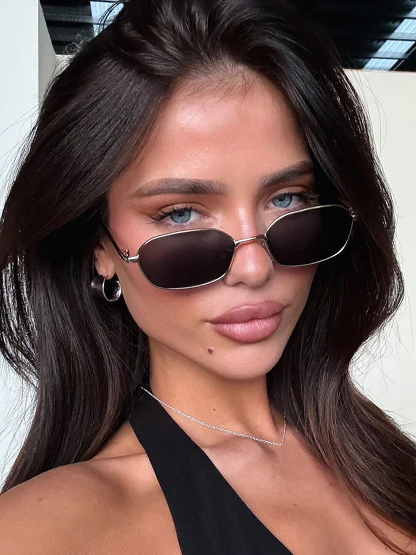 Small Frame Asymmetric Geometric Glasses, Y2K Style, Rectangular Design, For Travel, Vacation, Beach, Back To School