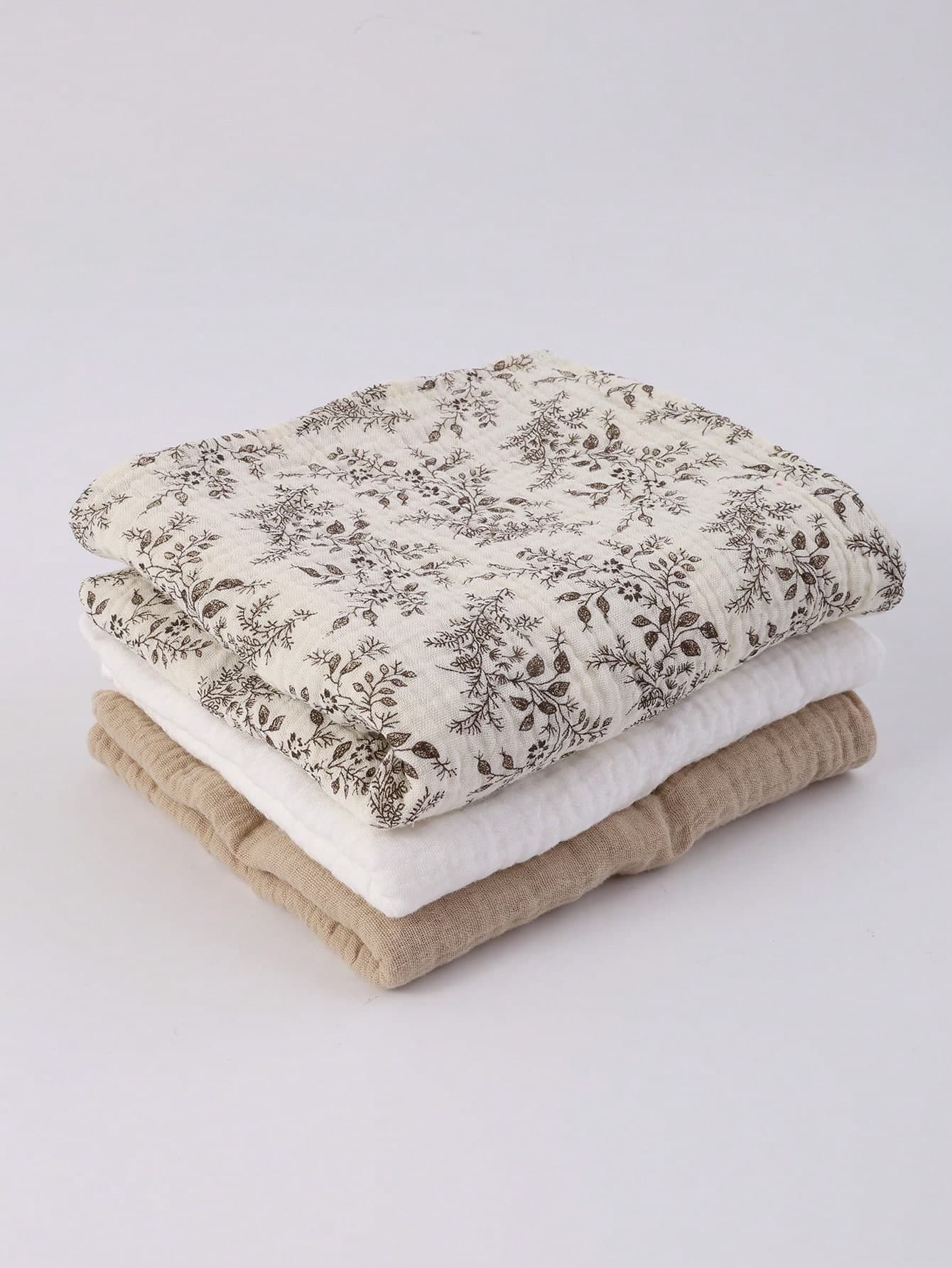 3pcs Multicolor Crepe Baby Swaddle Blankets, Stroller Windshield Cover, Baby Swaddle
