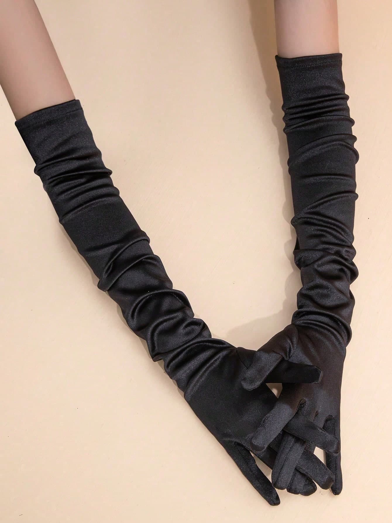 1 Pair Satin Long Gloves, Suitable For Formal Occasions Summer