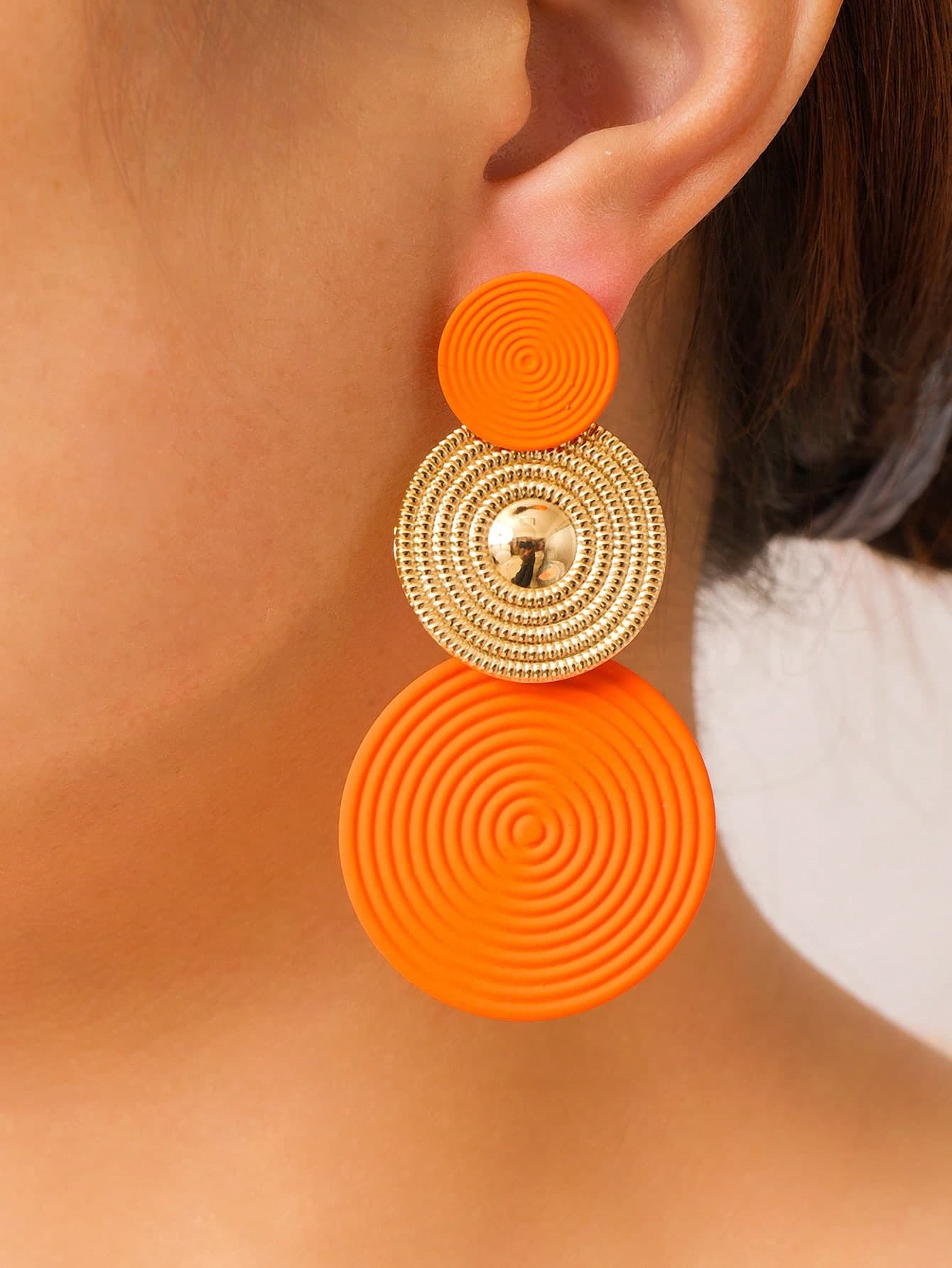 1 Pair Fashionable Versatile Textured Round Dangle Earrings For Women